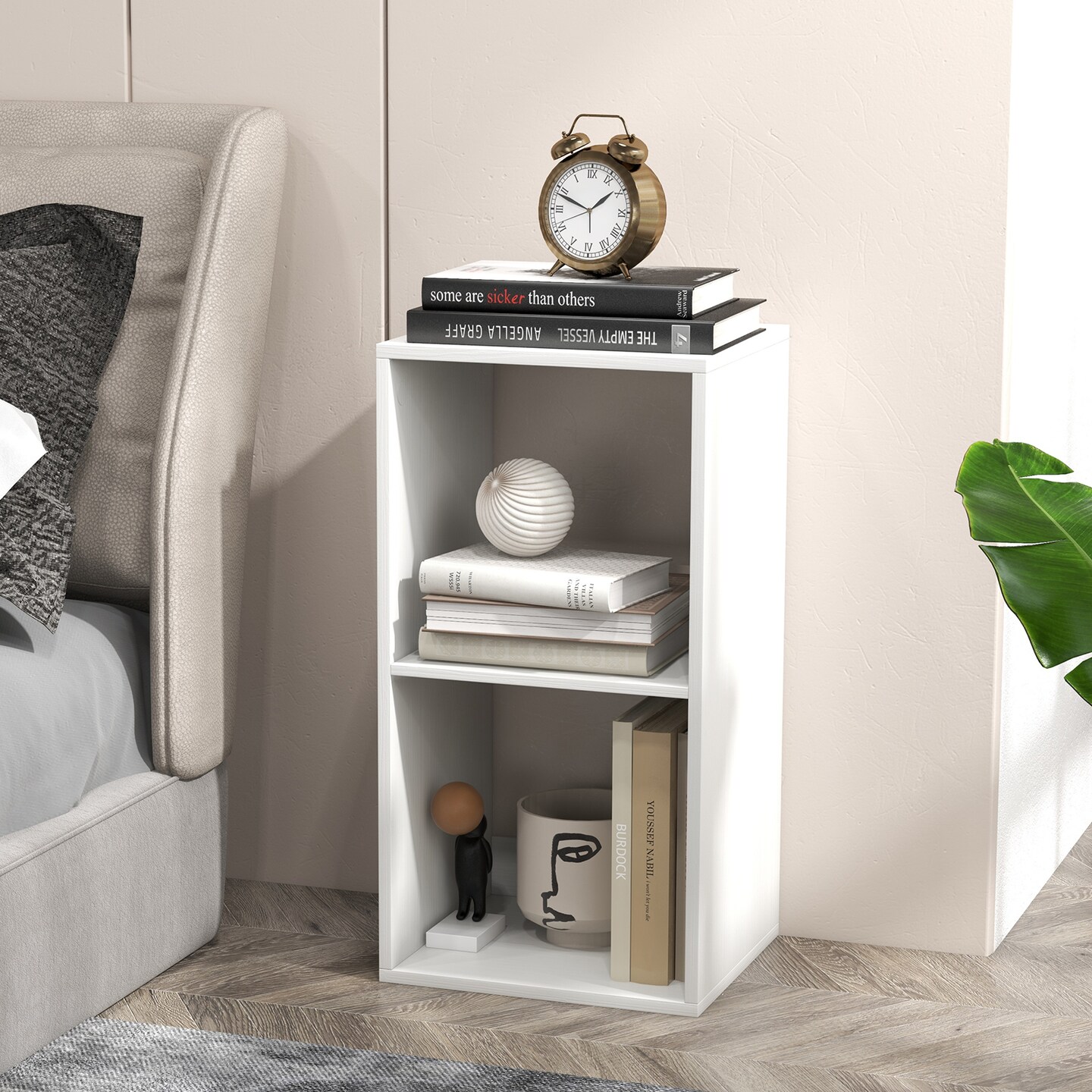 White Engineered Wood Open Back Cube Bookcase with Storage Shelves