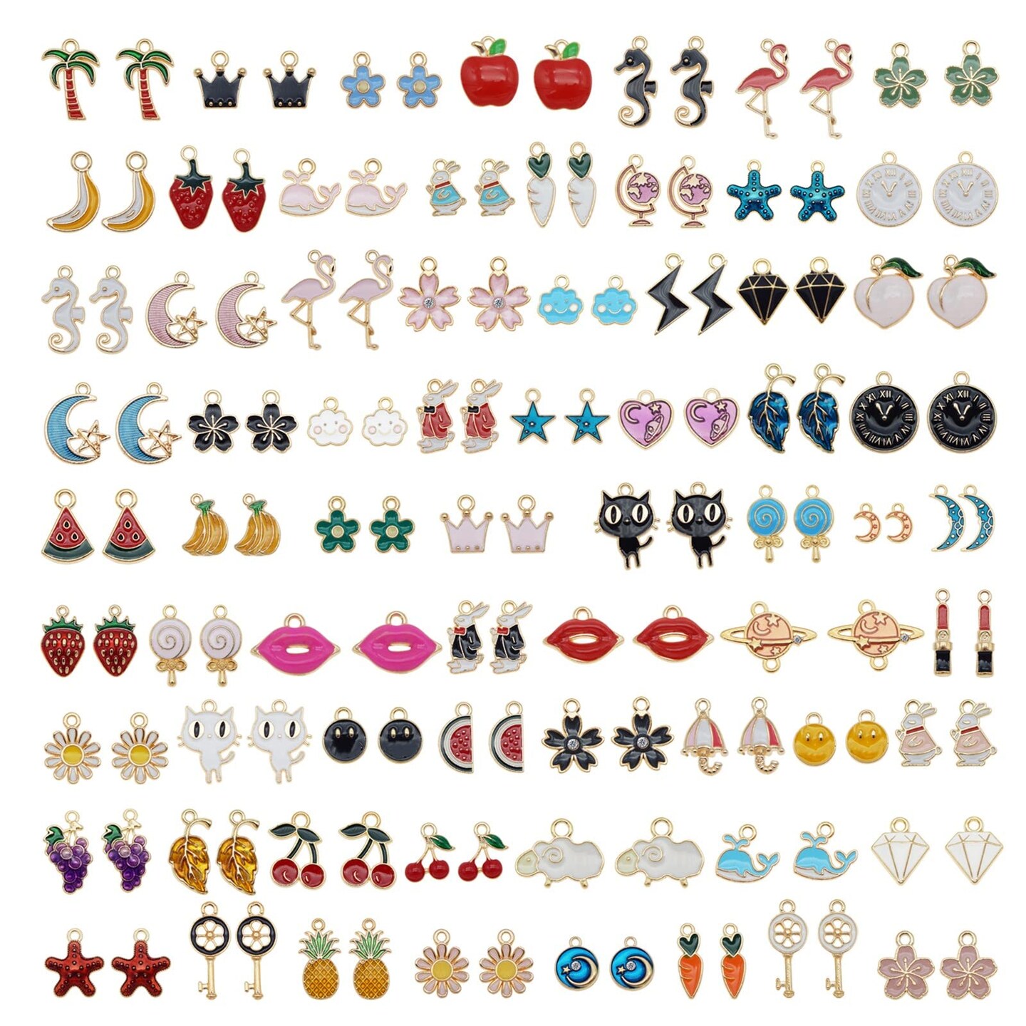 60pcs(30PAIRS) Assorted Gold Plated Enamel Moon Star Animals Dainty Dangle Fruit Flowers Pendants Charms for Earrings Jewelry Making Necklace Bracelet