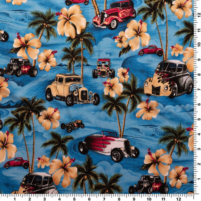 Hawaiian Hot Rods Printed Spandex Fabric