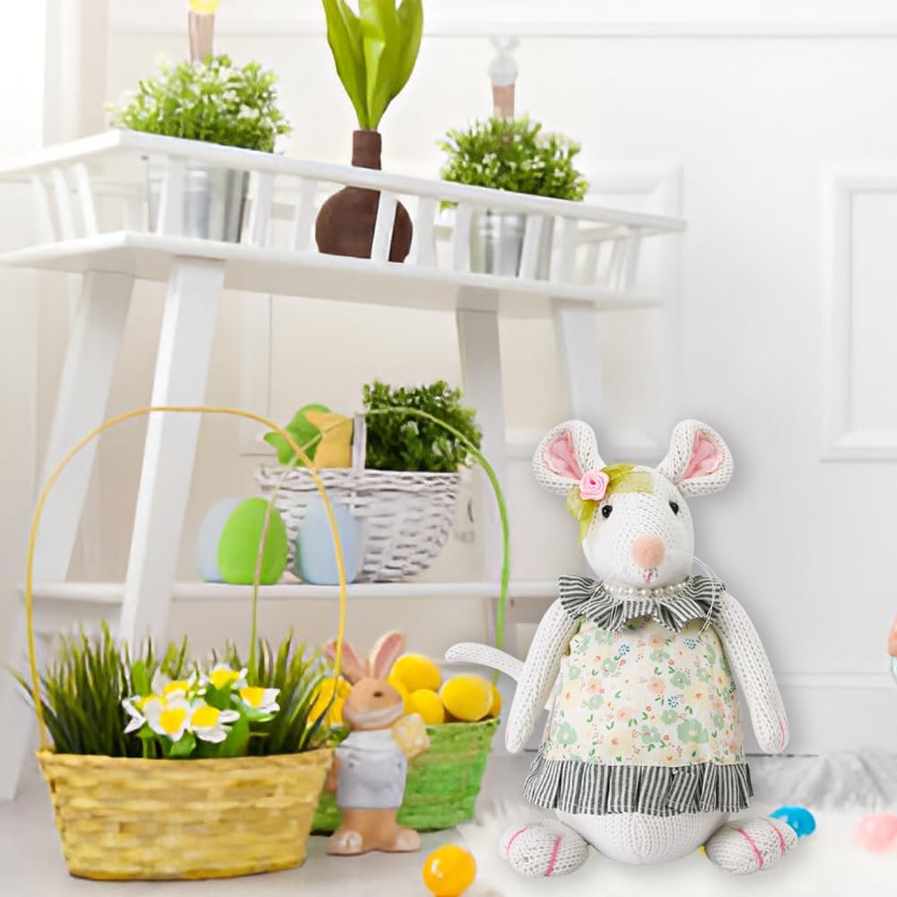 Easter Decorations Plush Mice Ornaments Figurine Handmade Table Spring Home D&#xE9;cor Cute Mouse Tabletop Farmhouse Gifts Office Party Supply