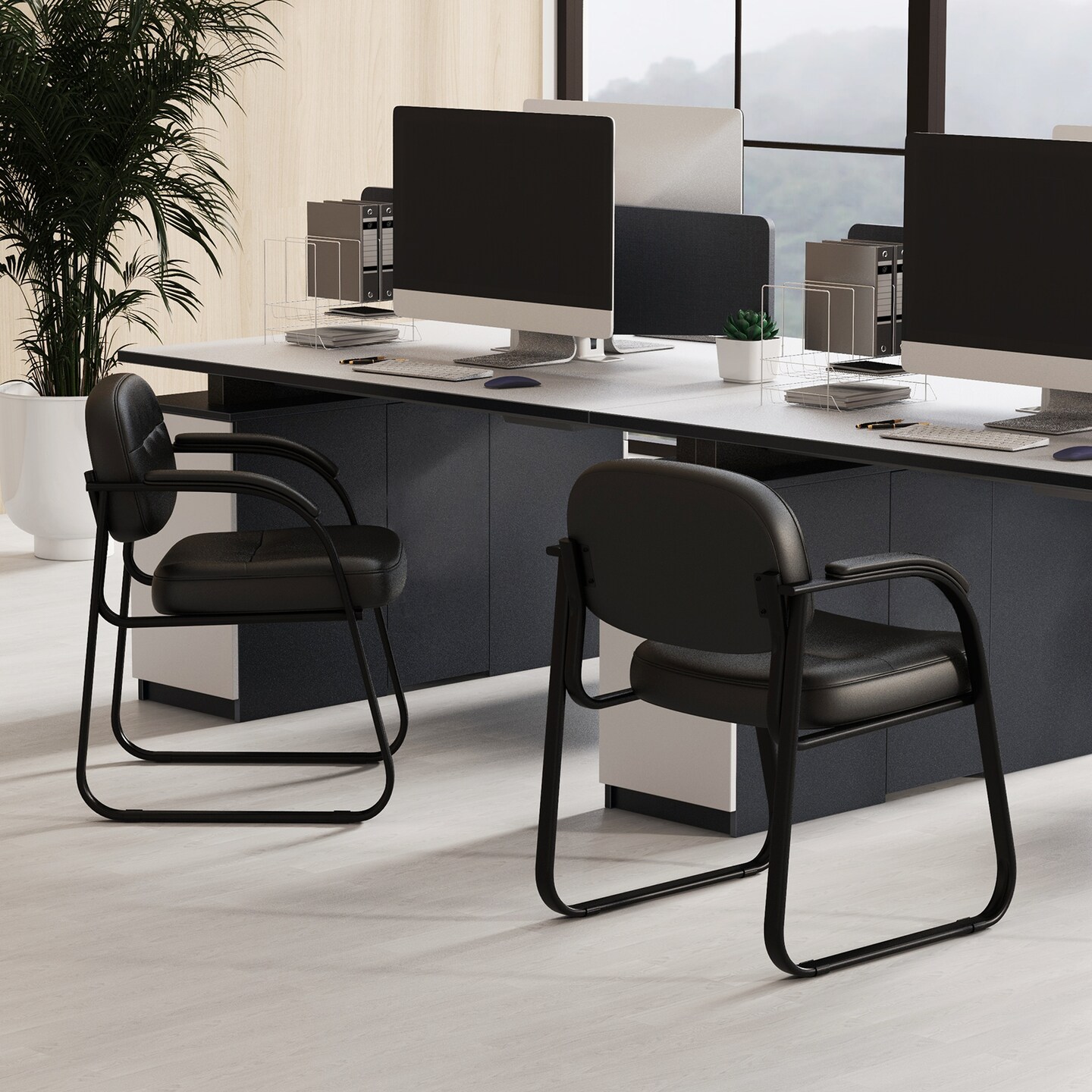 Set of 2 Waiting Room Reception Chairs with Padded Arm Rest and Sled Base