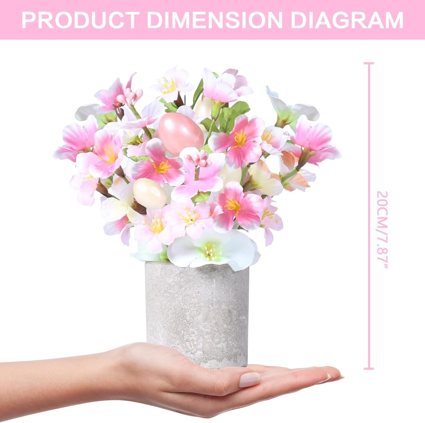 Easter Decorations, 2PCS Artificial Easter Pink Flower Egg Potted Table Decorations