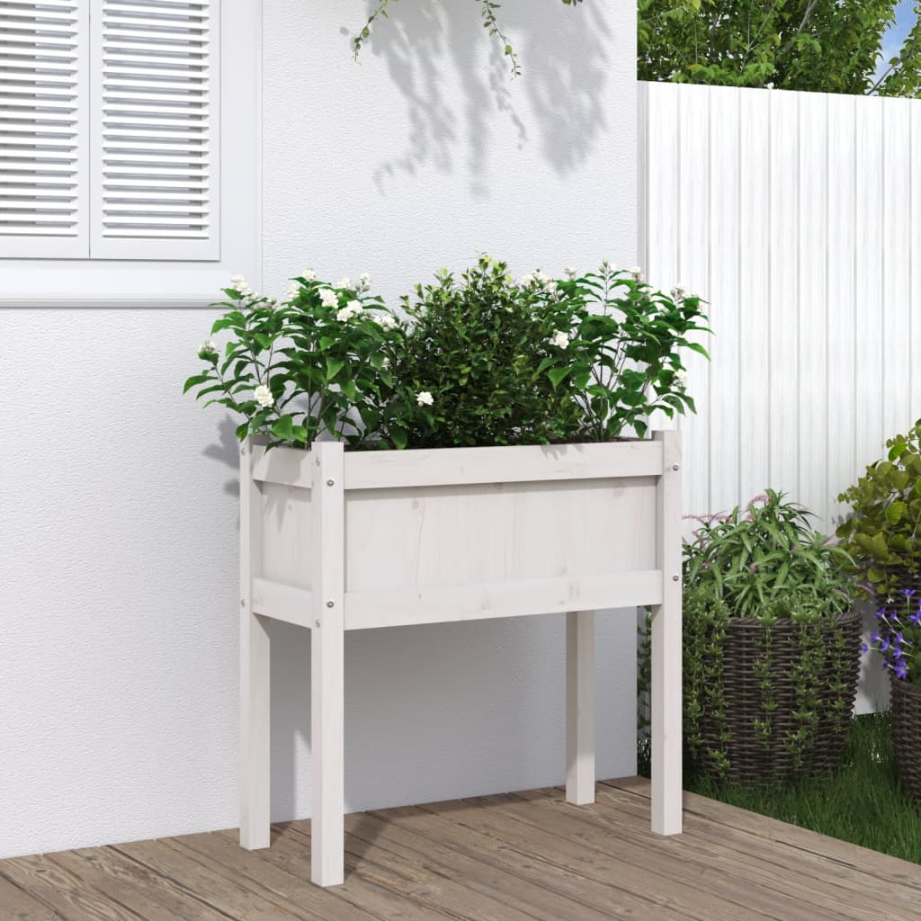 vidaXL Garden Planter with Legs White 27.6&#x22;x12.2&#x22;x27.6&#x22; Solid Wood Pine