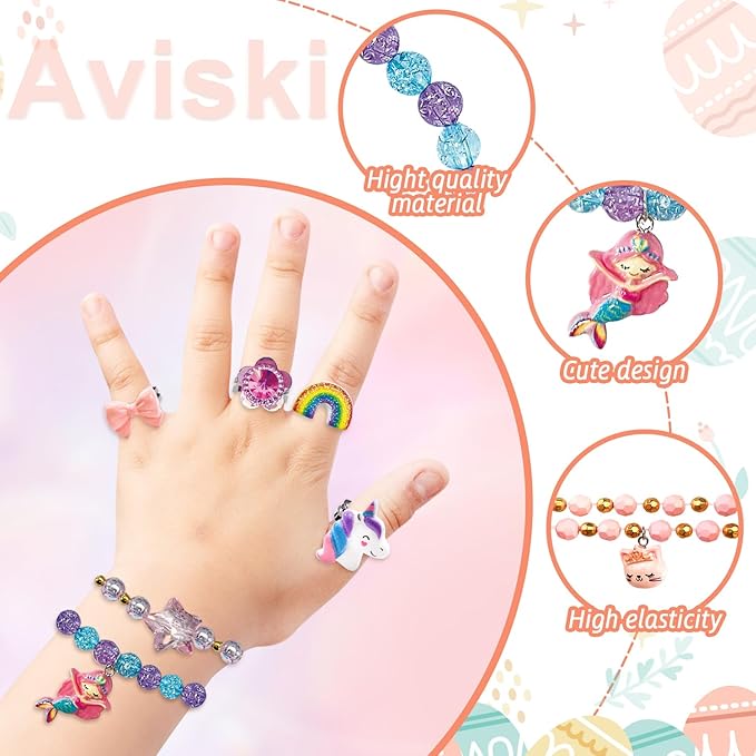 12Pcs Easter Surprise Eggs with Cute Bracelet &#x26; Ring Inside for Easter Theme Party Favors, Supplies for Easter Egg Hunt, Basket Stuffers/Fillers, Classroom Prize Supplies Toddler Boys Girls
