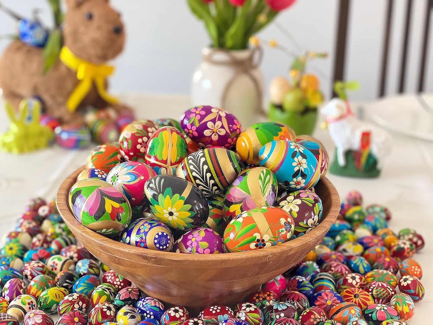 Polish Easter Handpainted Wooden Eggs (Pisanki) Decorative Eggs for Easter Set of 6 Medium Eggs