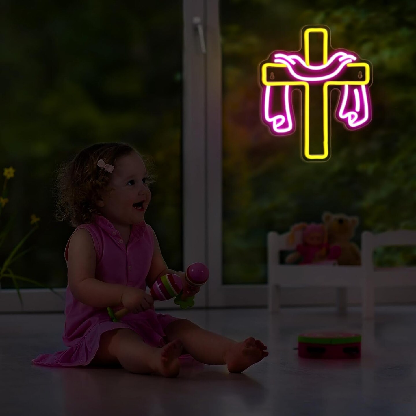 Easter Cross Neon Sign Jesus Neon Lights Signs Religious LED Light Easter Decorations for Wall Decor Christian Neon Sign for Home Bedroom Cafe Office Birthday Gift Supplies, 13.78 x 9.84 Inch