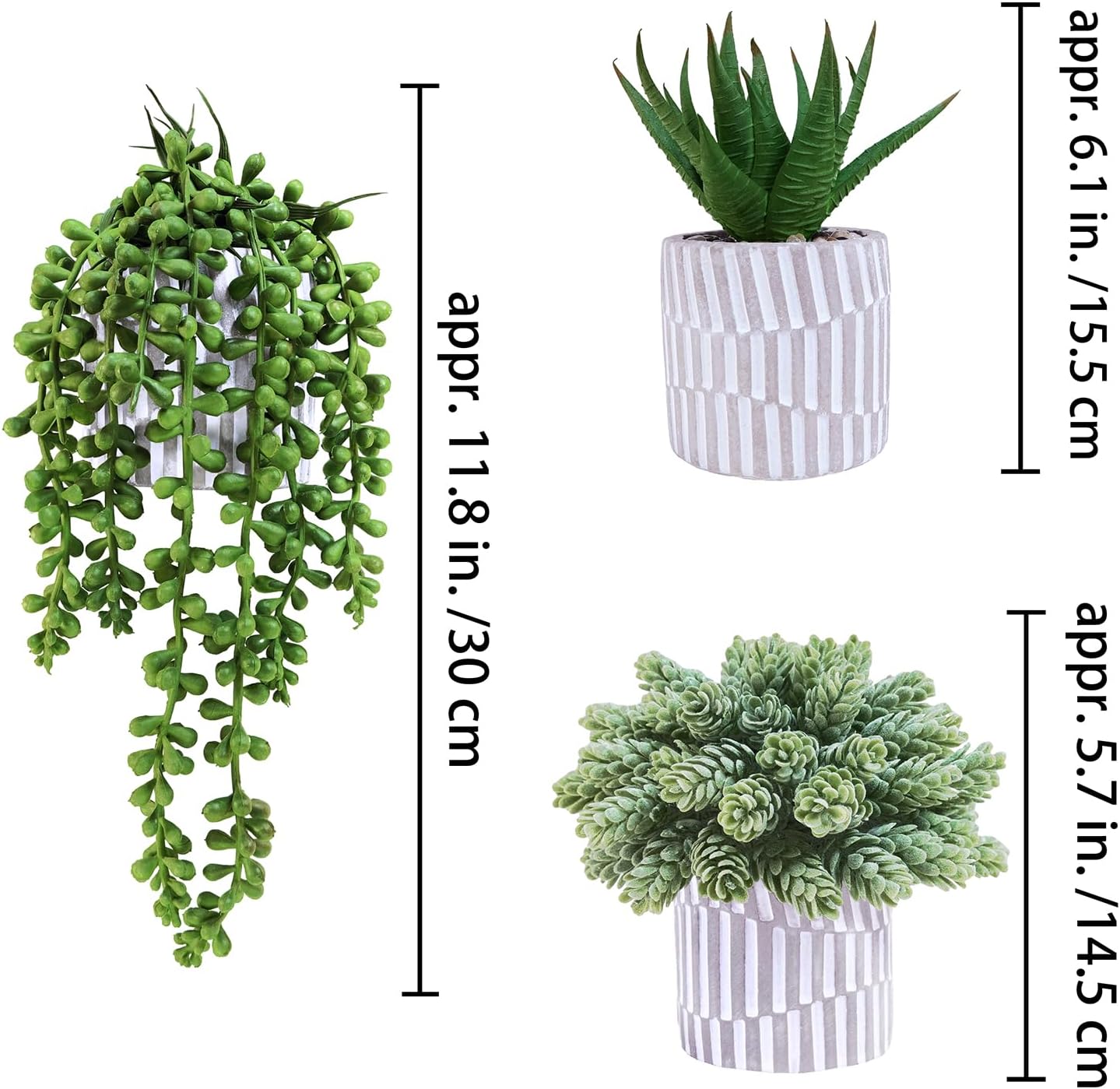 3-Pack Artificial Succulents – Stylish Greenery in Gray Geometric Pots