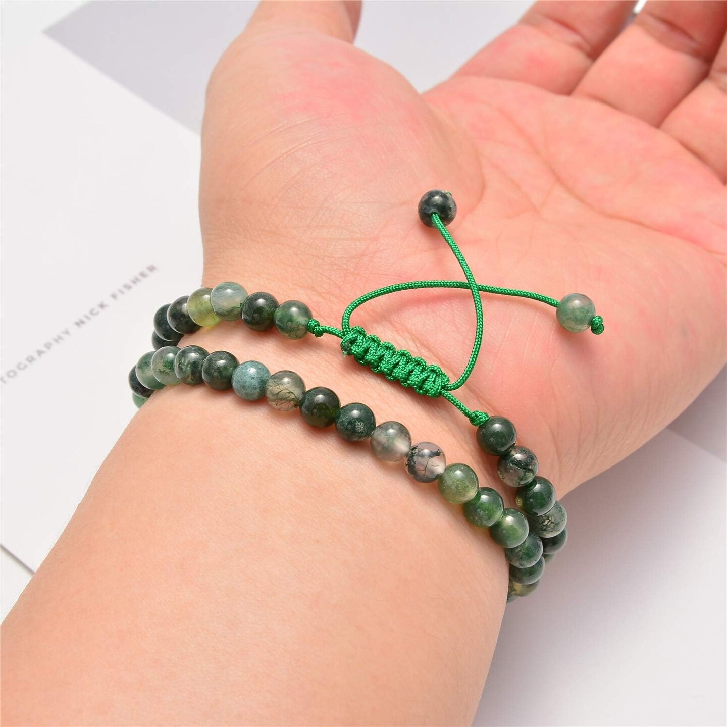 100pcs Original Natural Stone Beads Gemstone Round Loose Beads 6mm 8mm 10mm (Green Moss Agate, 6mm 100Beads)