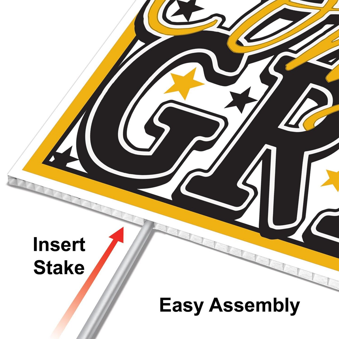 6 Pack Beistle Plastic Gold Congrats Grad Graduation Party Yard Sign