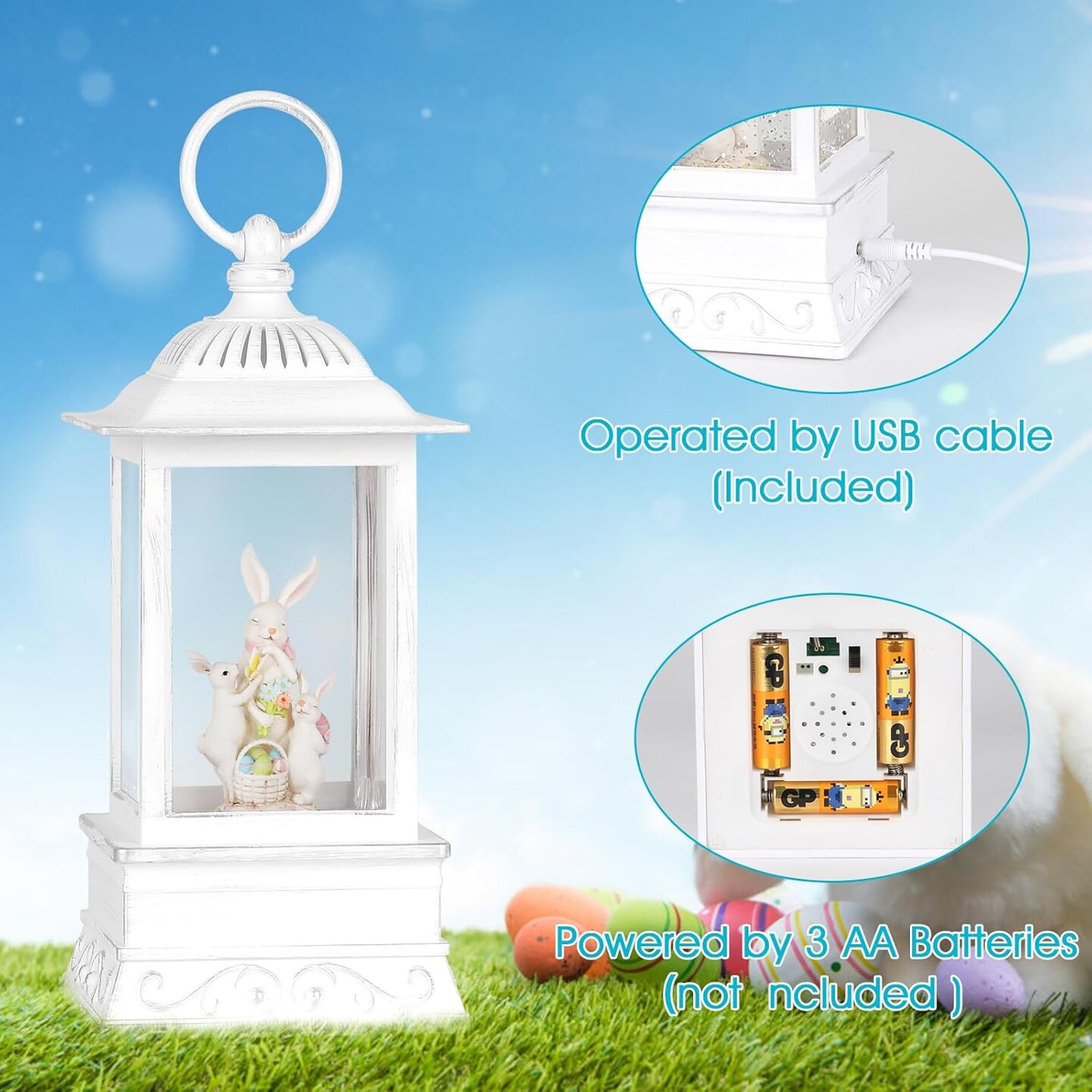 Easter Snow Globe, Easter Decorations for The Home, Easter Bunny Lighted Glitter Lantern, Spring Home Decor Easter Gift