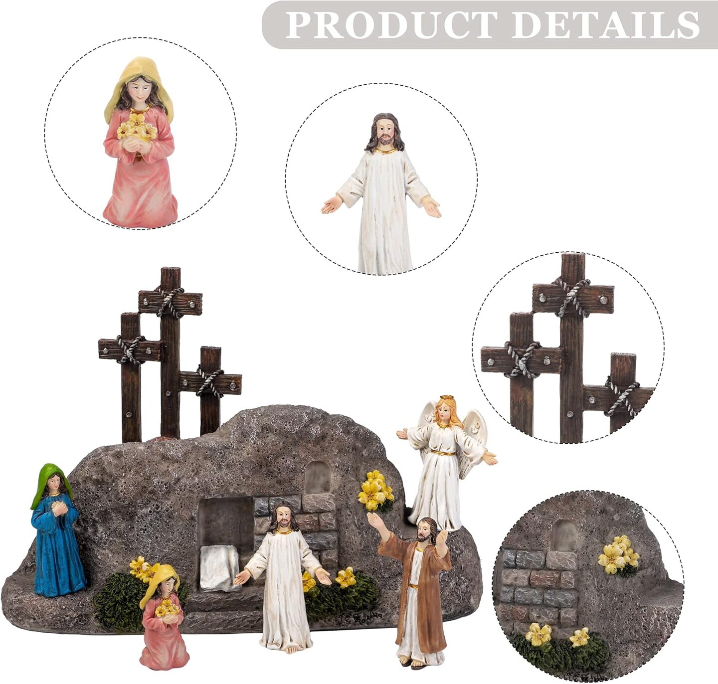 7 Pack Easter Cross Shaped Resin Table Decor Easter Resin Tabletop Ornaments Brown Cross Jesus Nun Statue