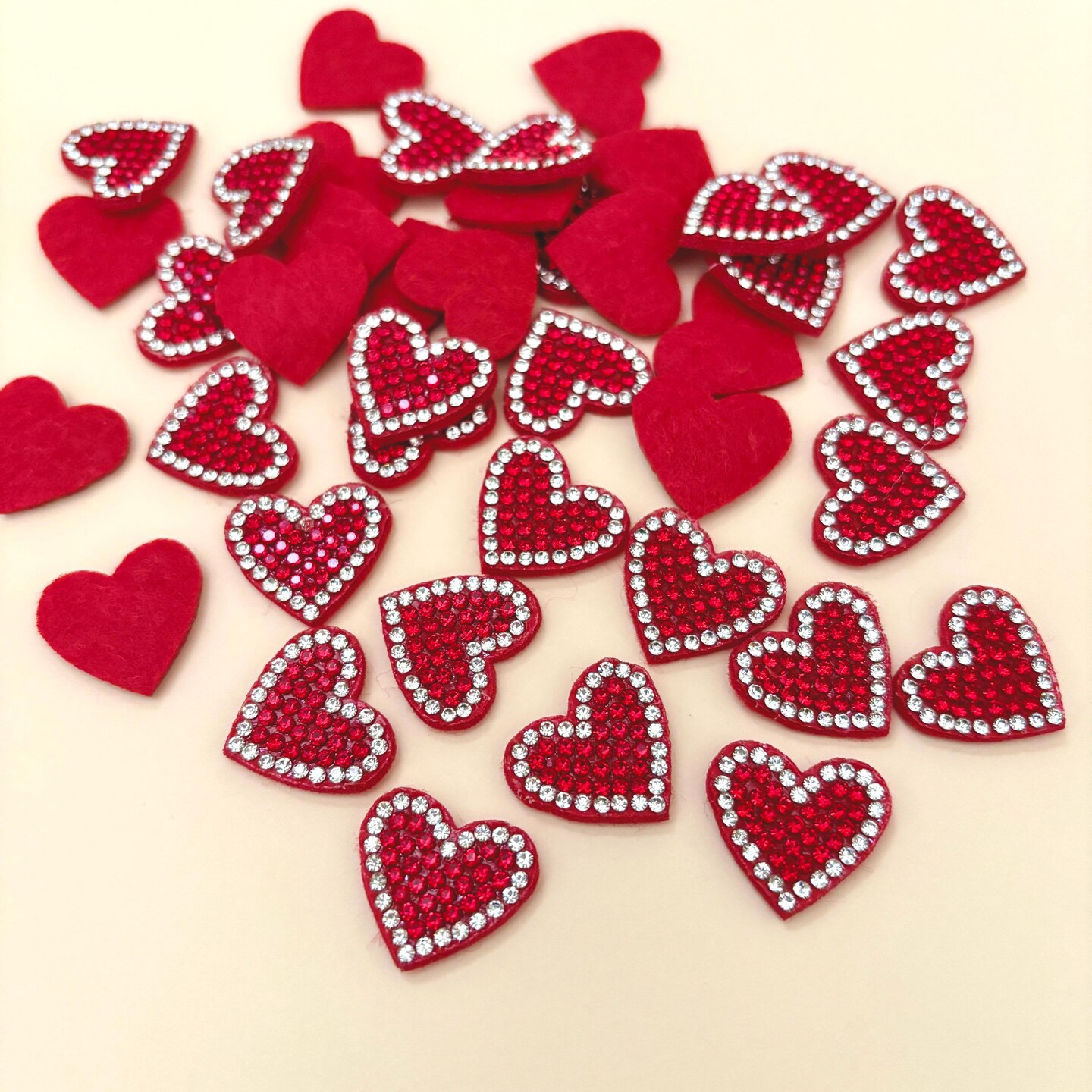 2 Pack Beaded Crystal Heart Applique Patches - Red Diamond Rhinestone Embroidery Sew On Badges For DIY Clothing