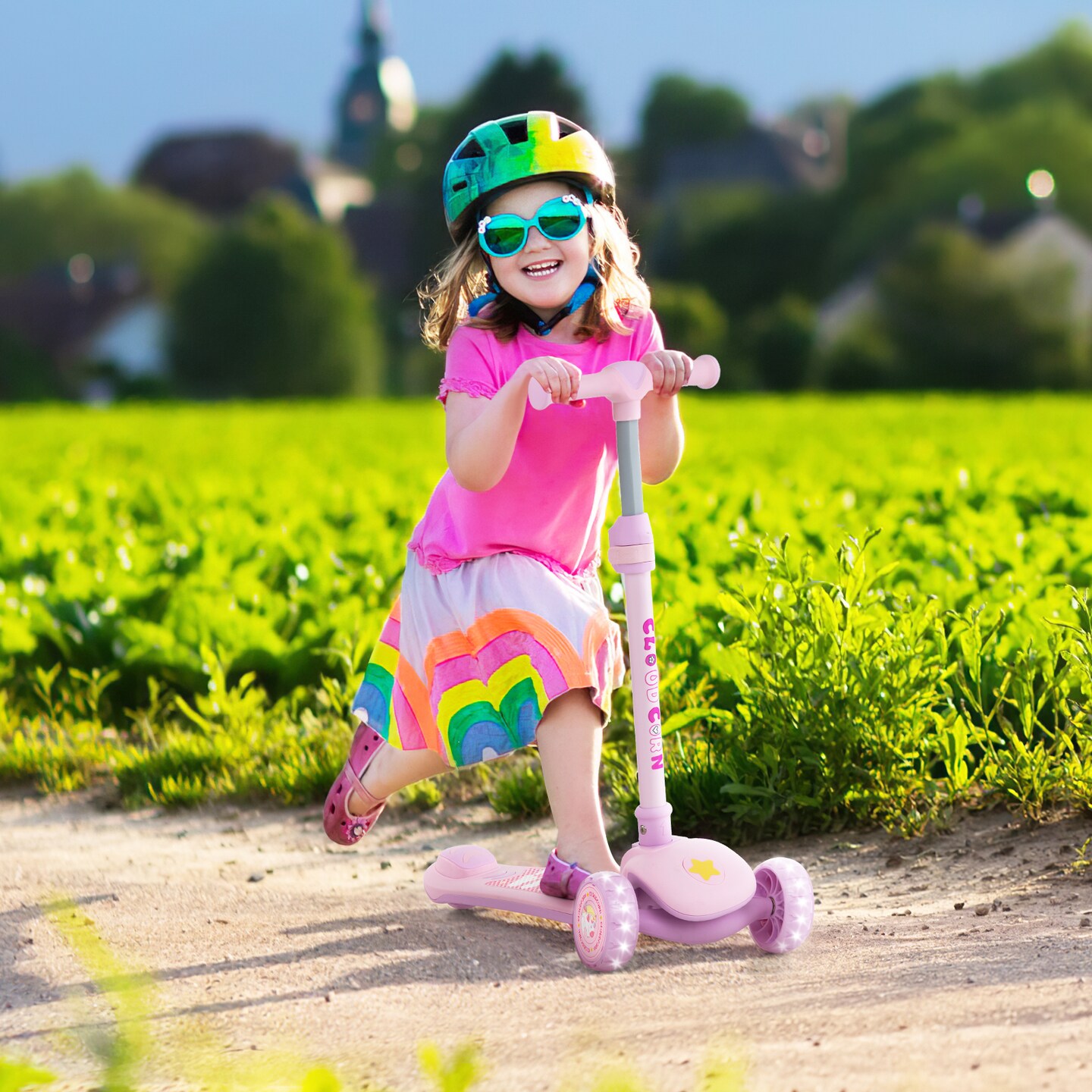 Folding Kids Scooter with Extra Wide Deck, LED Lighted PU Wheels, and Smooth Ride Features