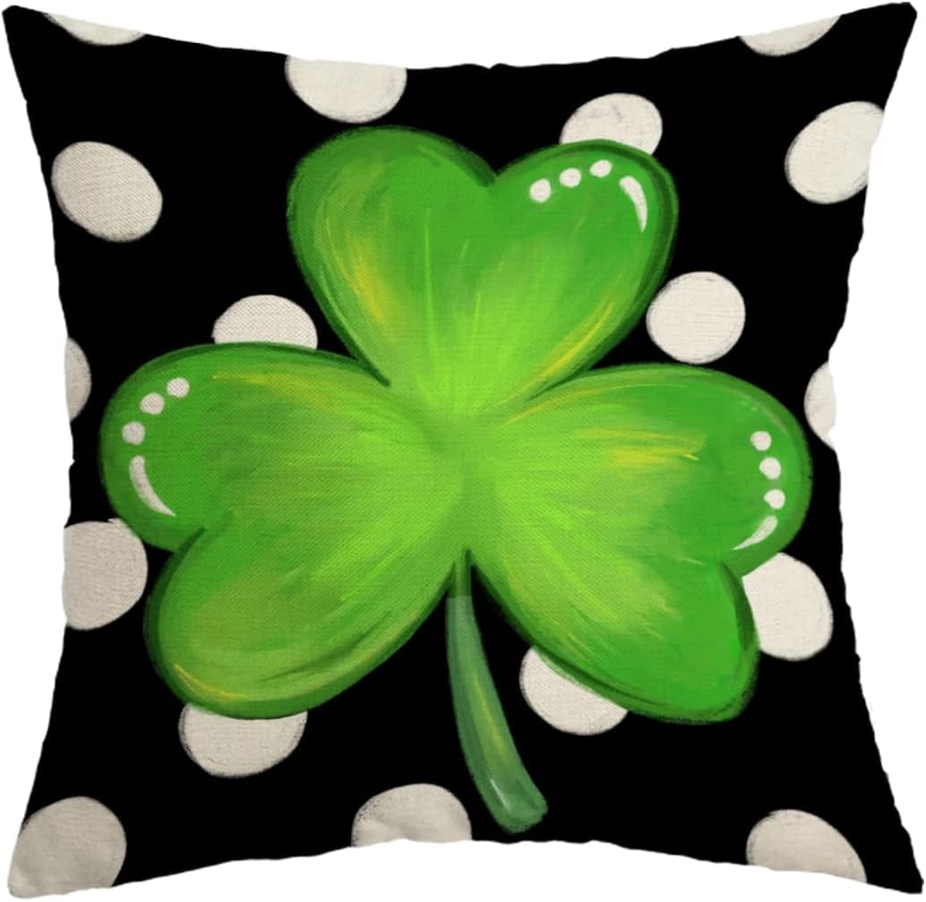 St Patricks Day Throw Pillow Cover 18X18 Inch Polka Dots Shamrock Decor Holiday Farmhouse Spring Cushion Case
