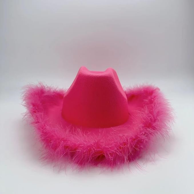 4E&#x27;s Novelty Hot Pink Cowgirl Hat with Feathers &#x26; Heart Sunglasses &#x2013; Cowboy Hat for Adults