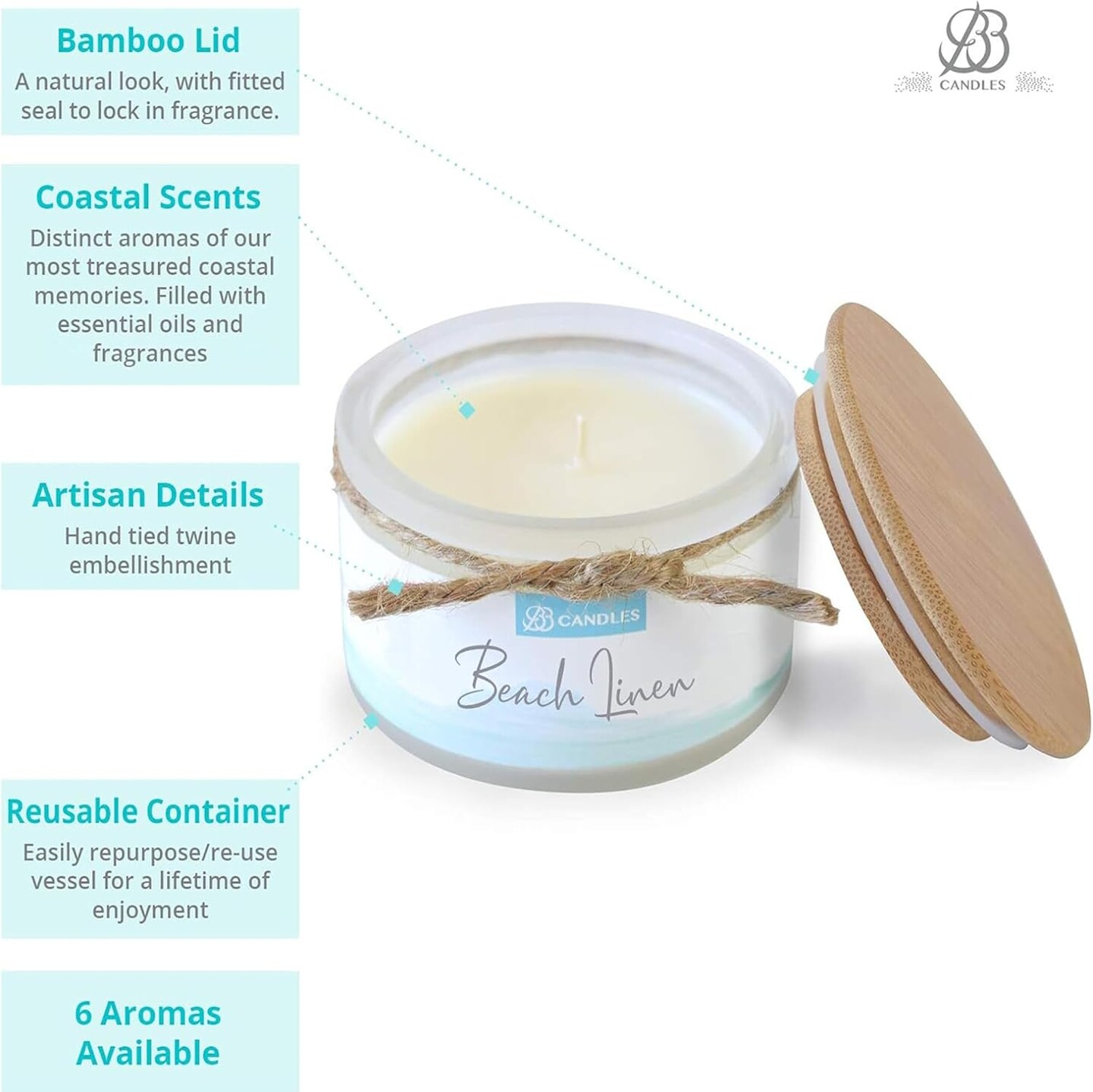 Coastal Essentials Natural Soy Hand Poured Candle, Beach Linen Scent, Fragrant Coastal Candle with Strong Scents, Artisan Candle, 4oz, 30+ Hours Burn Time