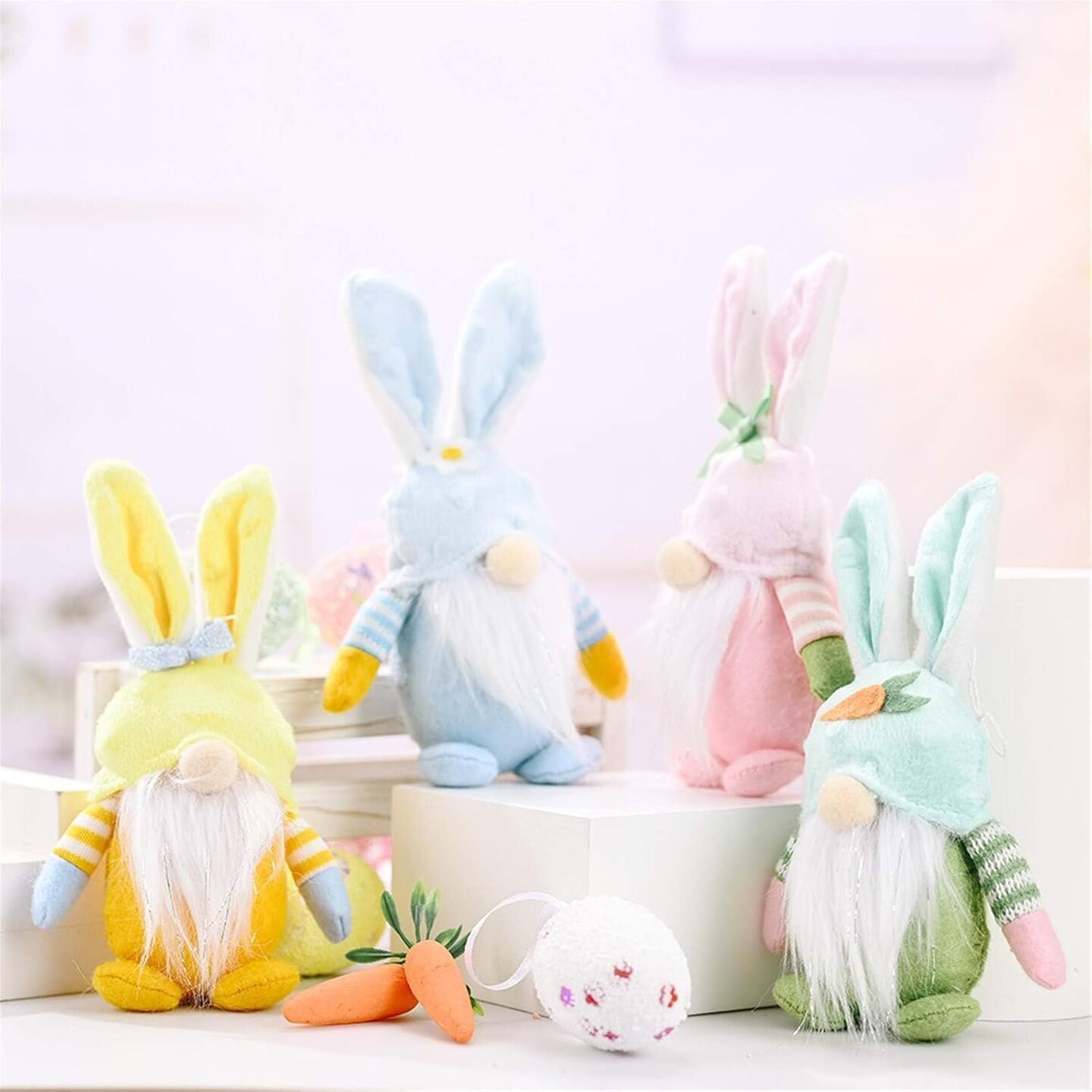 Easter Gnomes Decorations,4 Pack Handmade Plush Easter Bunny Tomte Swedish Scandinavian Figurine Elf Stuffed Doll Rabbit Gifts Cute Easter Faceless Dwarf Bunny Household Ornaments, Home Decor