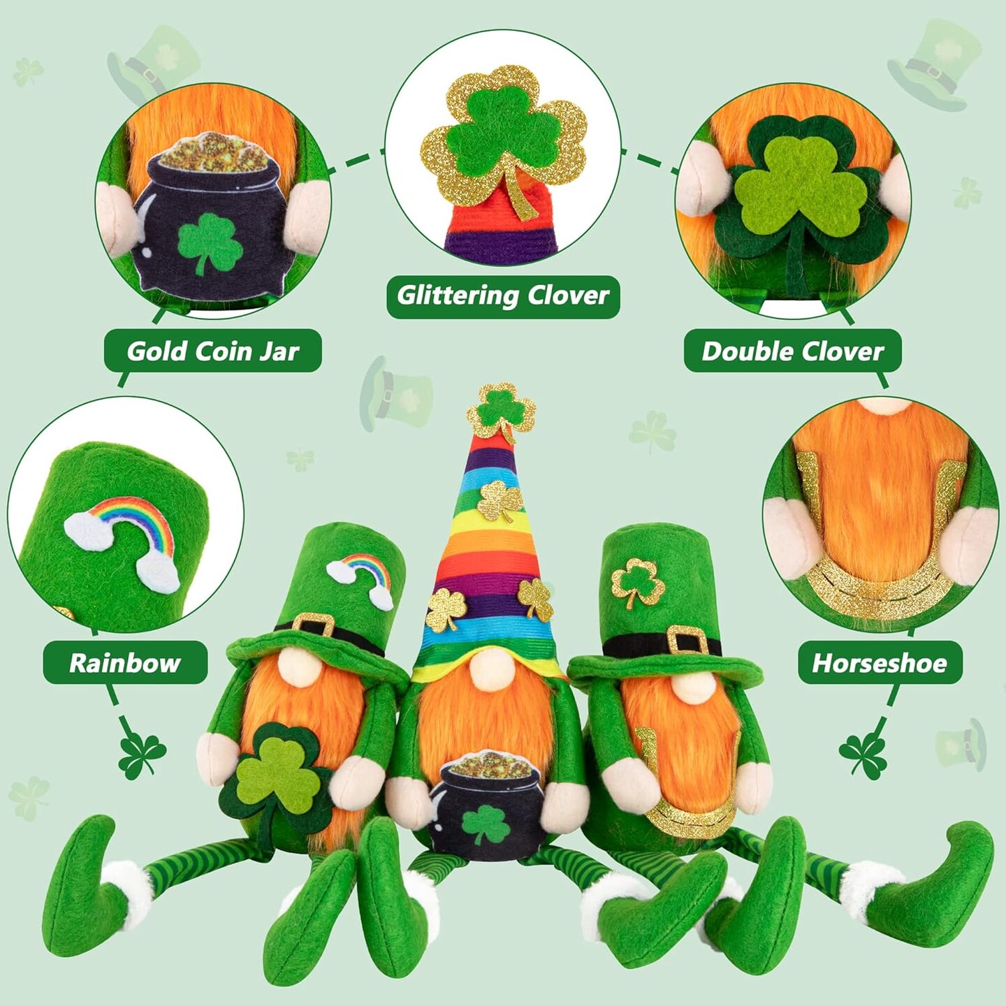 St Patricks Day Decorations, 3 Pack Plush St Patrick&#x27;s Day Gnomes, Irish Leprechaun Tomte Scandinavian Handmade Swedish Gnomes, St Patricks Day Doll for Table Sofa Shelf Tiered Tray Decor