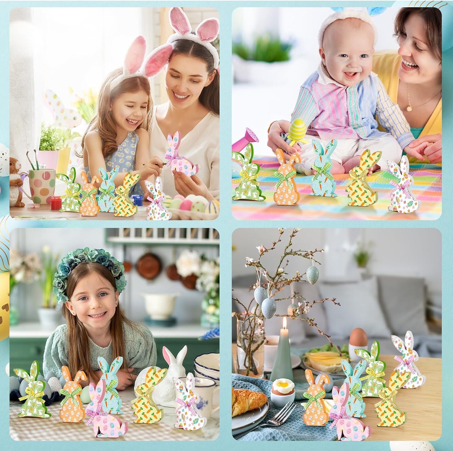 6 Pcs Easter Bunny Wooden Signs Bunny Decor Easter Tabletop Decor Rabbit Shape Table Sign