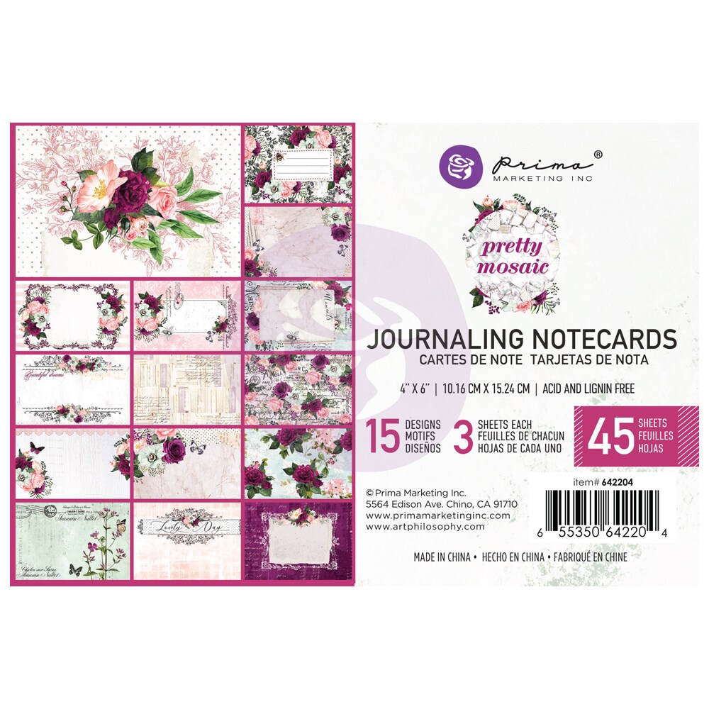 Pretty Mosaic Collection 4&#x22;x6&#x22; Journaling Cards - 4&#x22; x 6&#x22;, 45 sheets