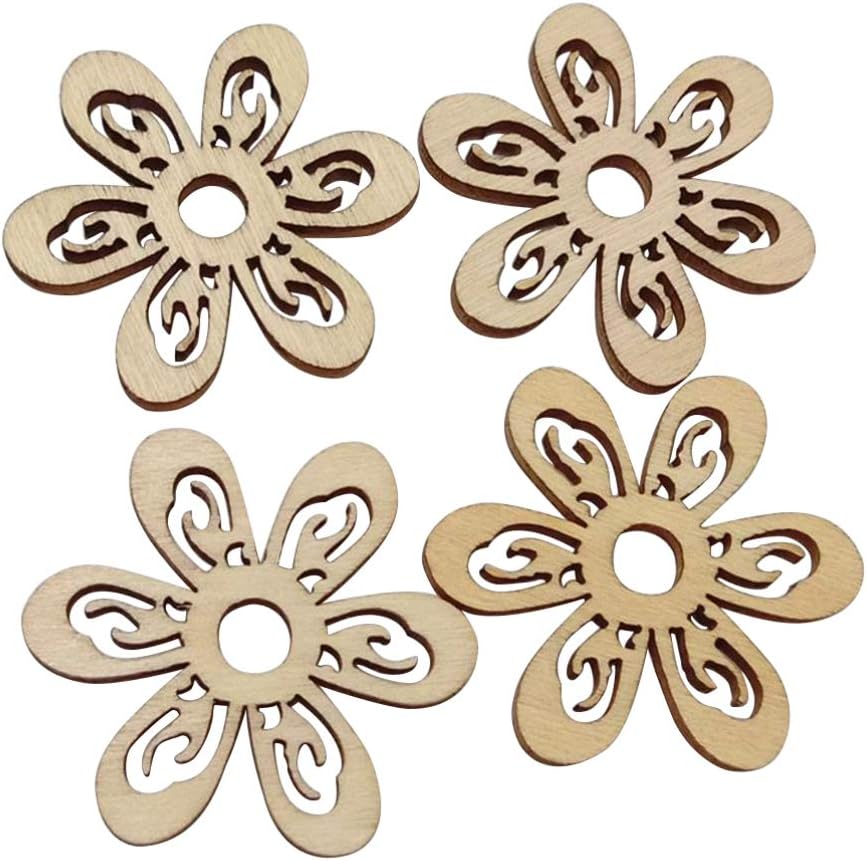 20 Pcs Flower Wood Shapes Craft Wooden Slices DIY Unfinished Wood Ornament for DIY Art Home Decoration