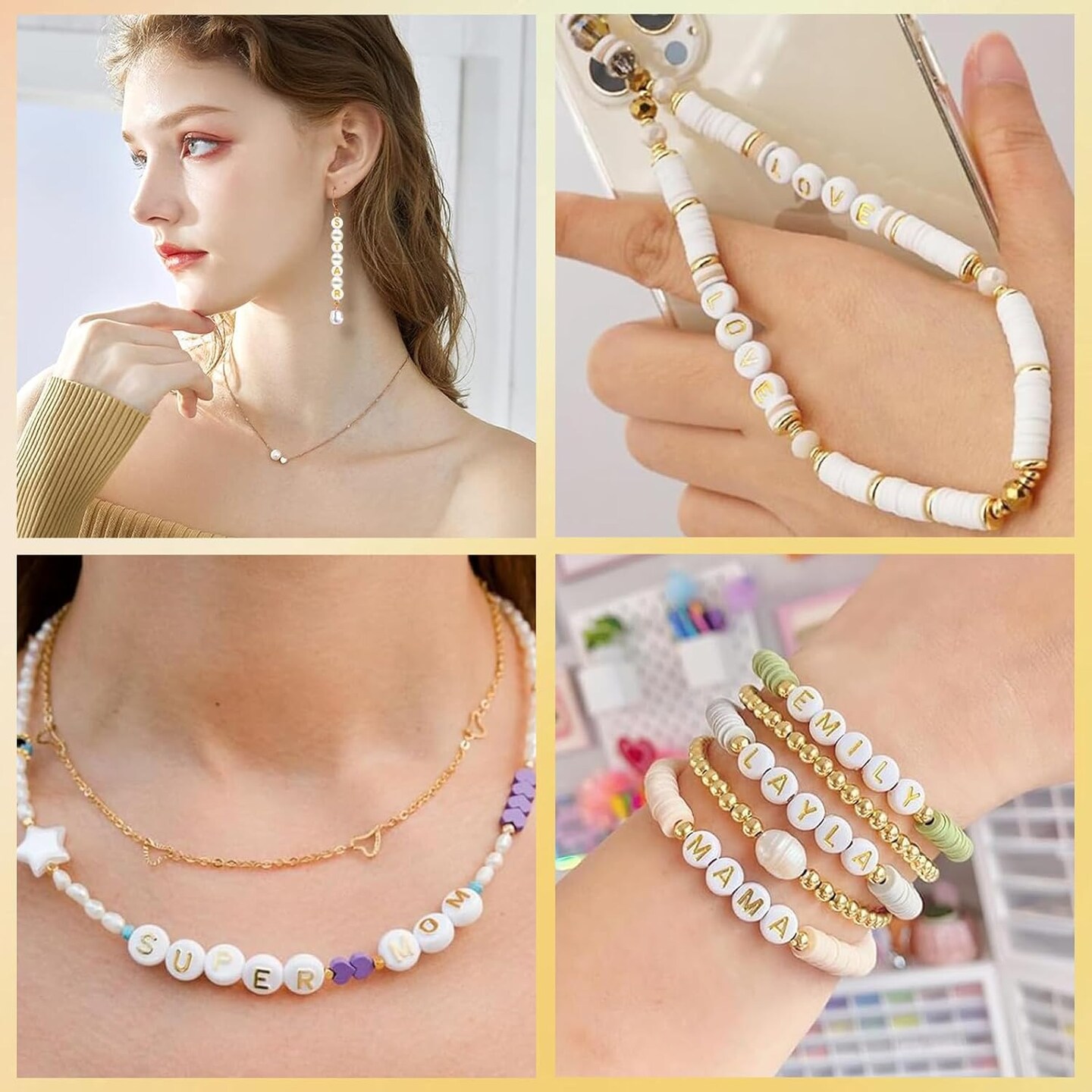 300Pcs Round Letter Beads S 4X7mm Individual Gold Alphabet Beads for Friendship Bracelets Making