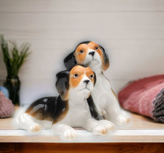 Ceramic Beagle Dogs Figurine, Home D&#xE9;cor, Gift for Her, Gift for Mom, Kitchen D&#xE9;cor, Dog Lover Gift, Pet Loss Gift