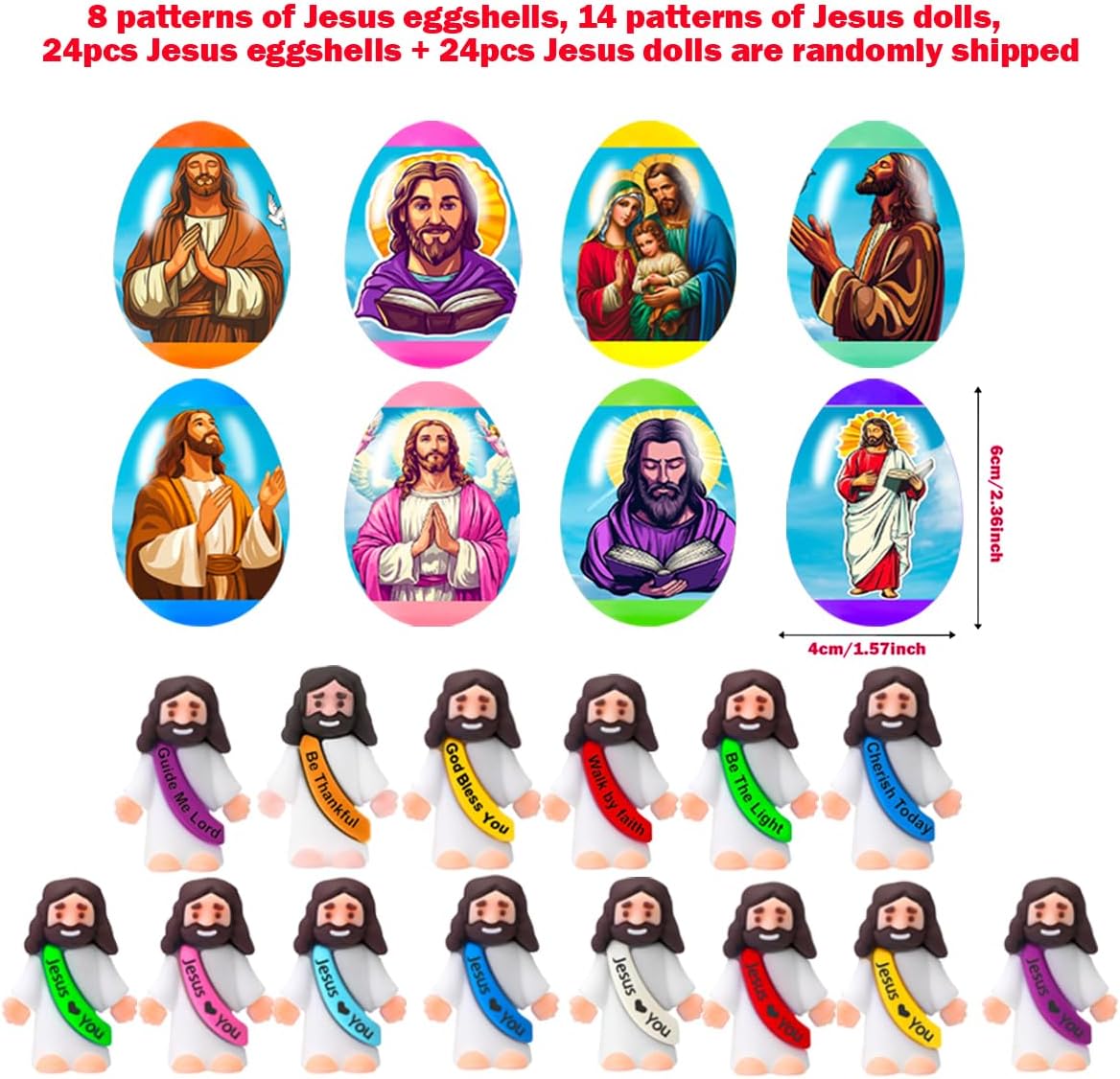 24 Pcs Prefilled Easter Eggs with Mini Jesus Figurines Resin Toys Inside Great