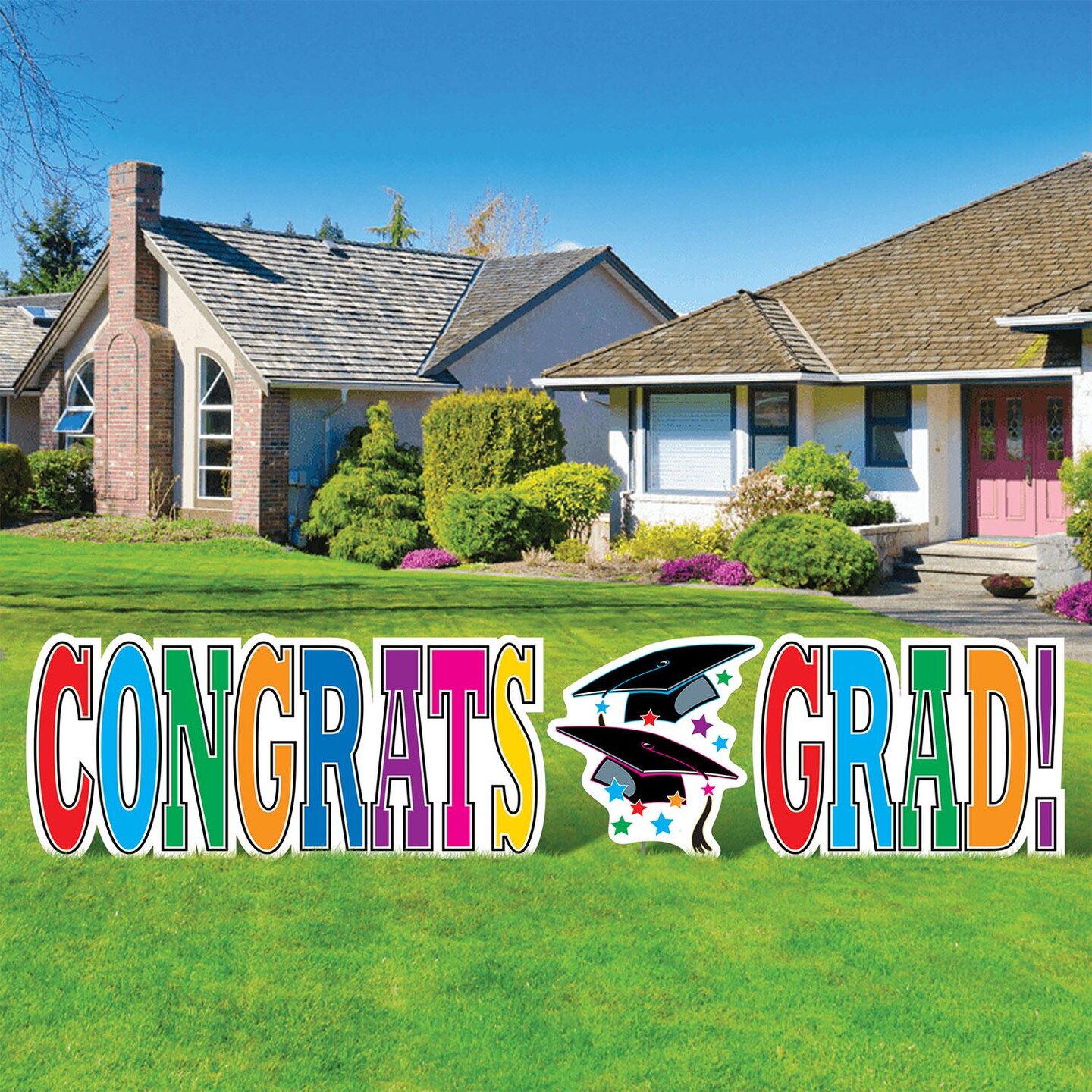4 Pack Bulk Plastic Jumbo Congrats Grad! Graduation Yard Sign Set - Multi-Color