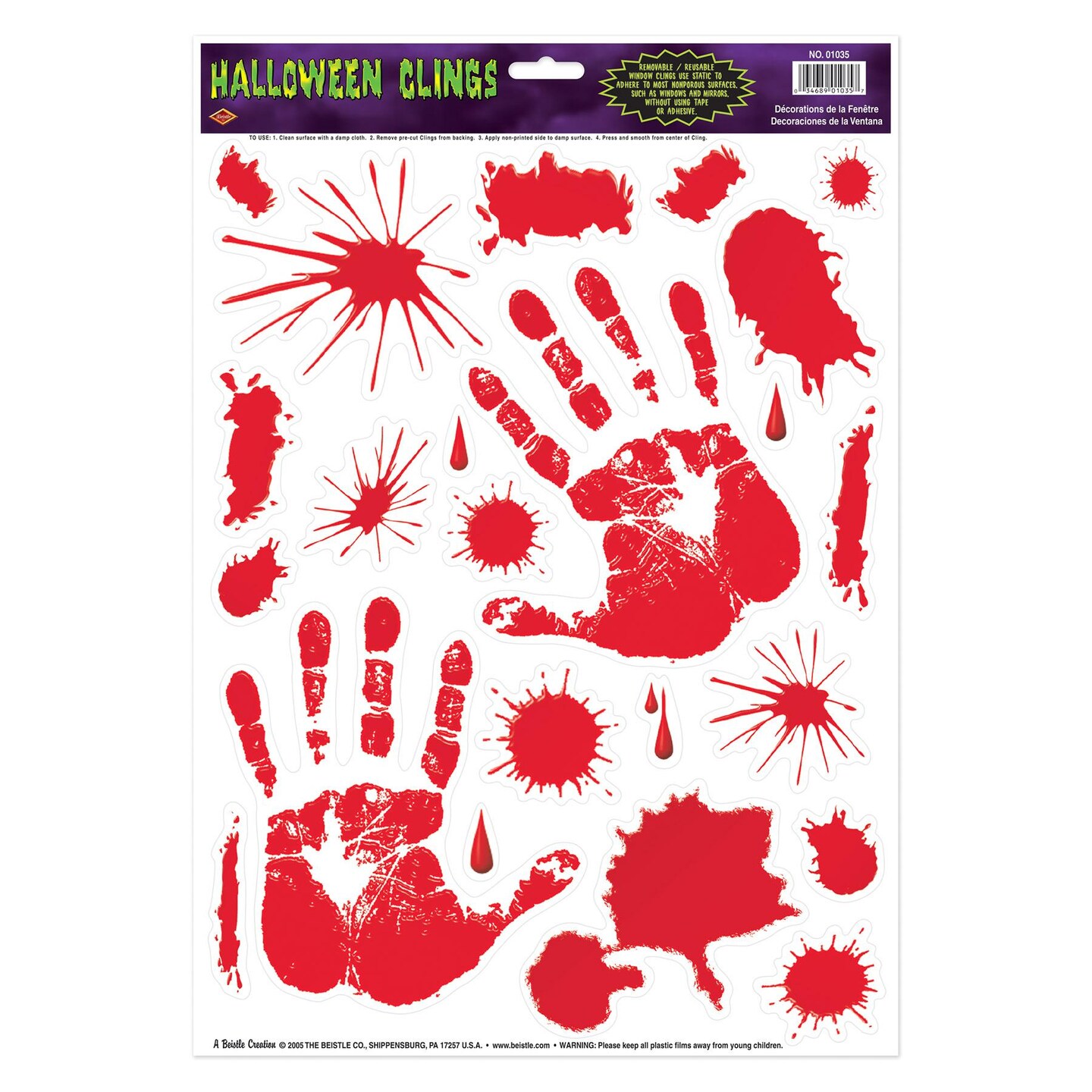 276 Piece Beistle Halloween Bloody Handprint Clings