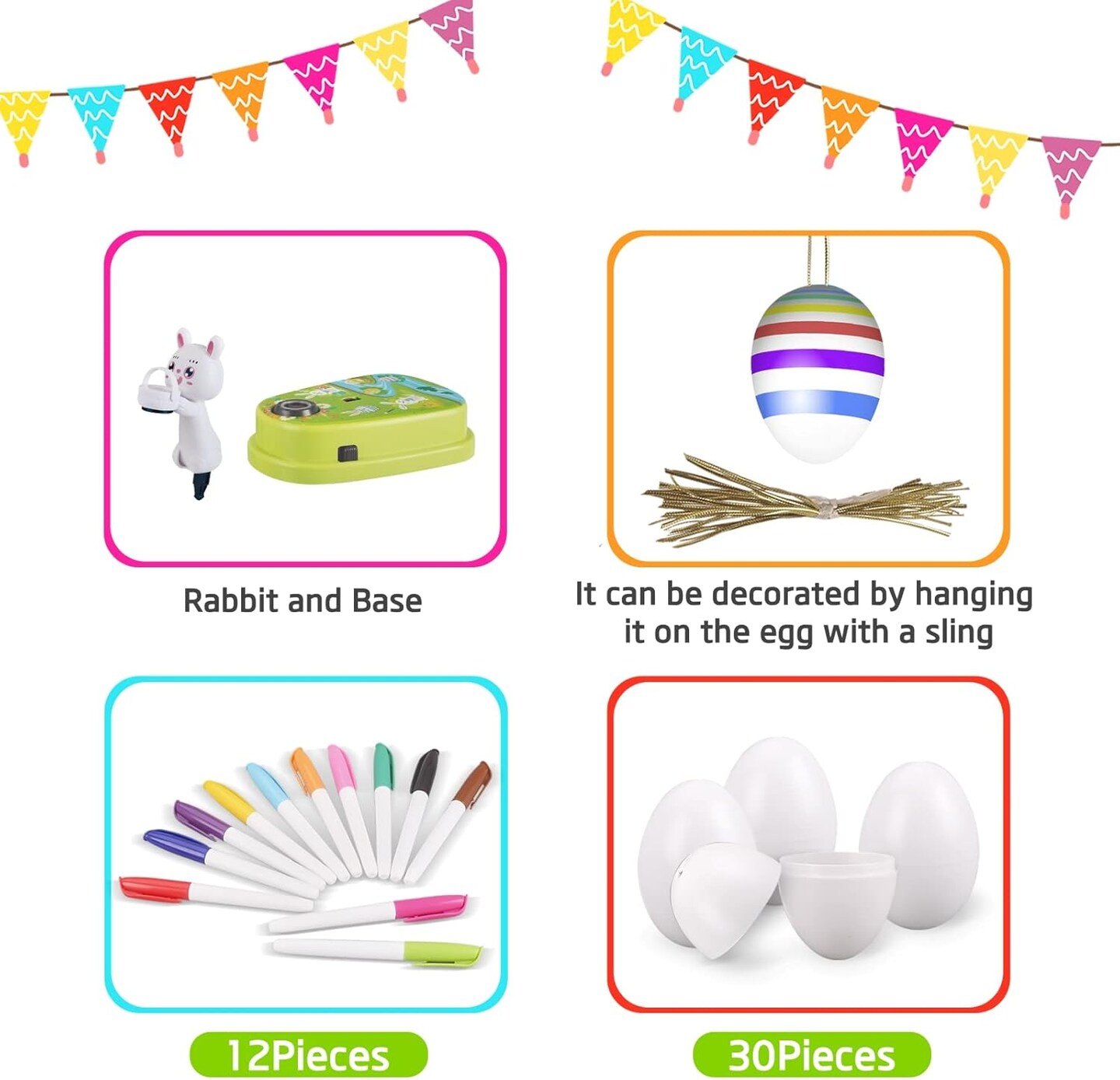 30 PCS Easter Eggs and 12 Dying Markers Easter Egg Coloring Kit Easter Egg Decorating Kit Spinner Easter Bunny Toy, Easter Gifts for Kids Easter Basket Stuffers