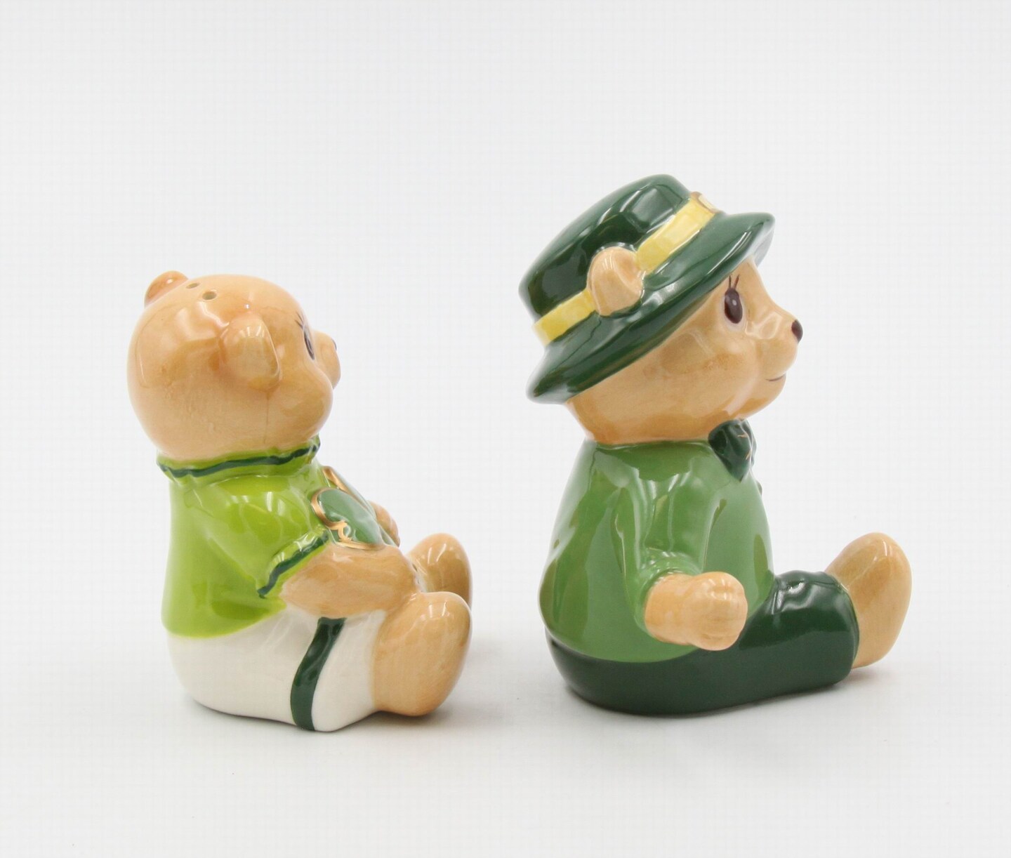 Ceramic Irish Teddy Bear Couple with Shamrock Salt and Pepper, Gift for Her, Gift for Mom, Kitchen D&#xE9;cor, Irish Saint Patrick&#x2019;s Day D&#xE9;cor