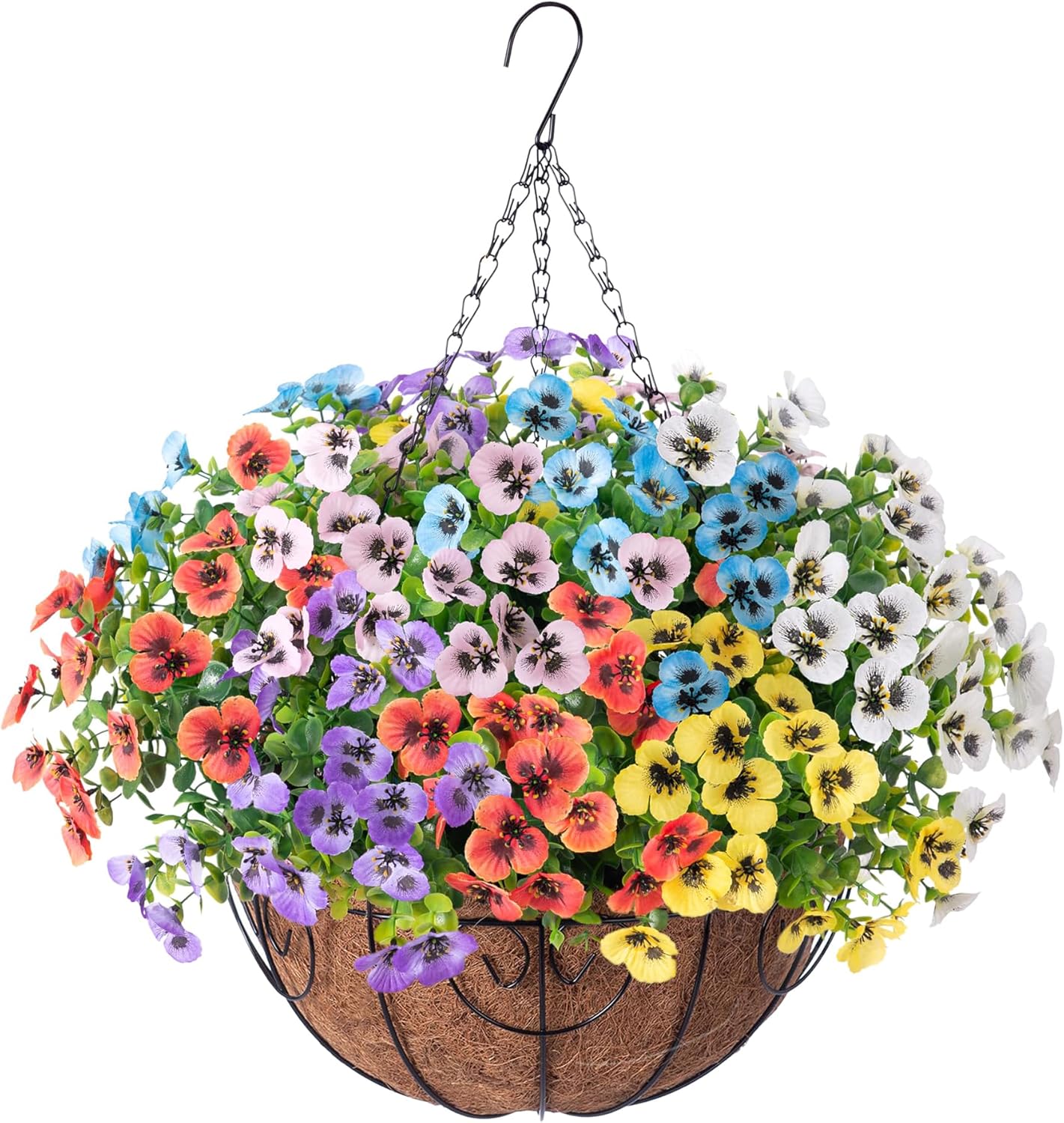 Artificial Pansies Fake Hanging Plants Flowers Basket for Outdoor Outside Decoration, 12 pcs Silk Pansy UV Resistant Look Real Colorful Faux Flowers for Home Porch Yard Patio Balcony Garden Arch Party