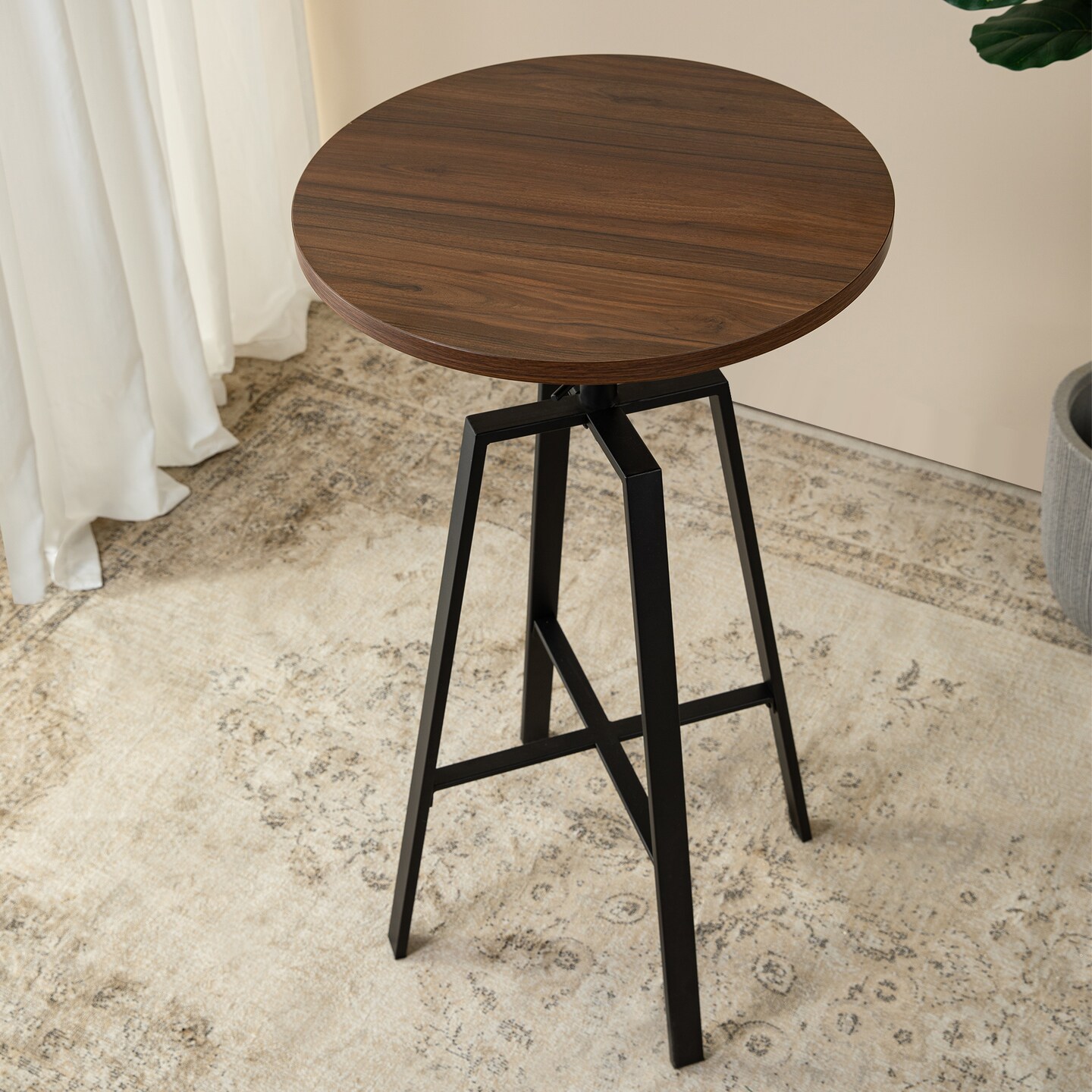 Pub Table/Stools Set - Modern Adjustable Round Bar Table and Round Black Steel Bar Stools