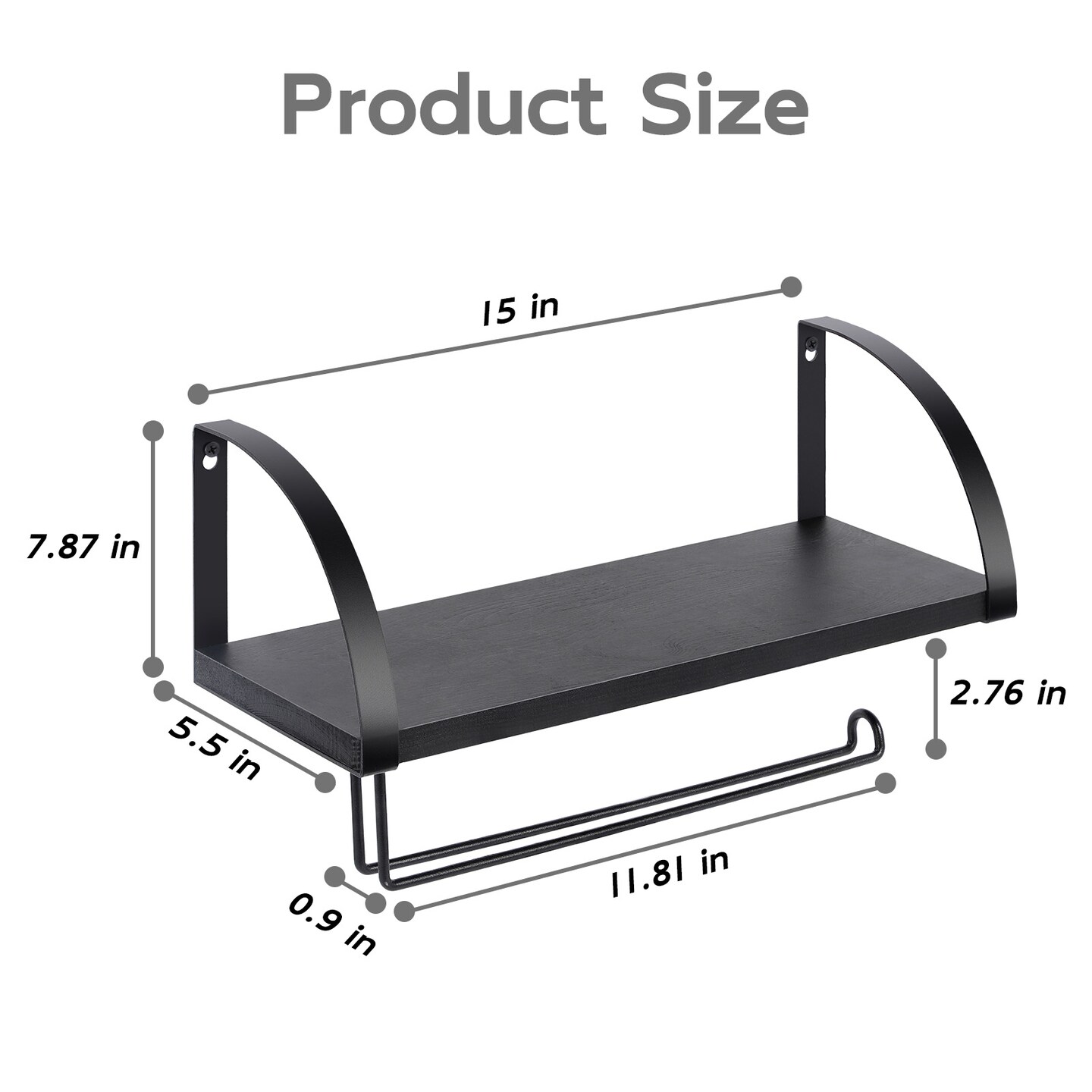 Black Paper Towel Holder with Shelf Farmhouse Paper Towel Holder Wall Mount Toilet Paper Holder Dispenser Wall Hanging Spice Rack for Kitchen Bathroom Cabinets Storage Organizer