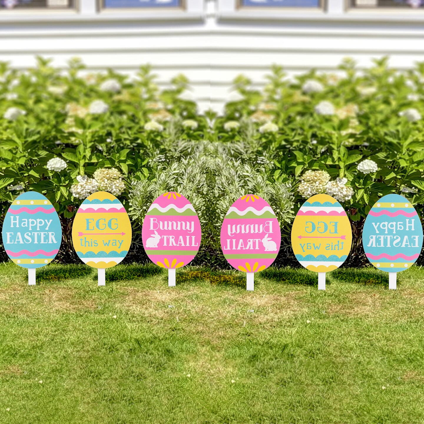 Set of 6 15&#x22;H Wooden Easter Egg Yard Stakes