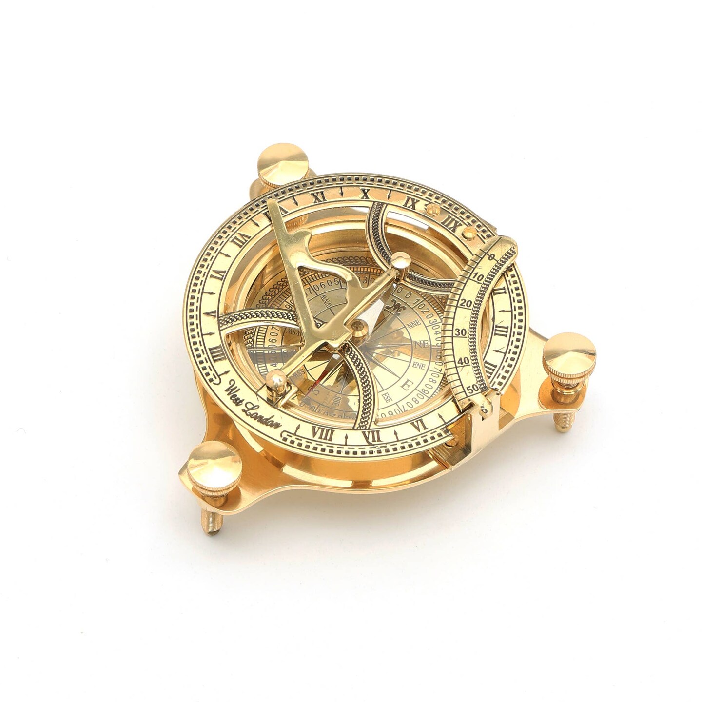 Vintage Collectible Brass Sundial Compass -Golden