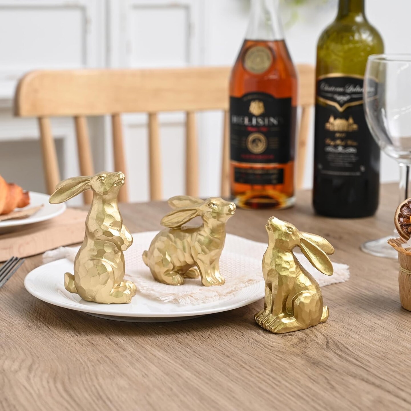 Resin Gold Bunny Decor Rabbit Figurines, Small Easter Bunny Figurine Set of 3