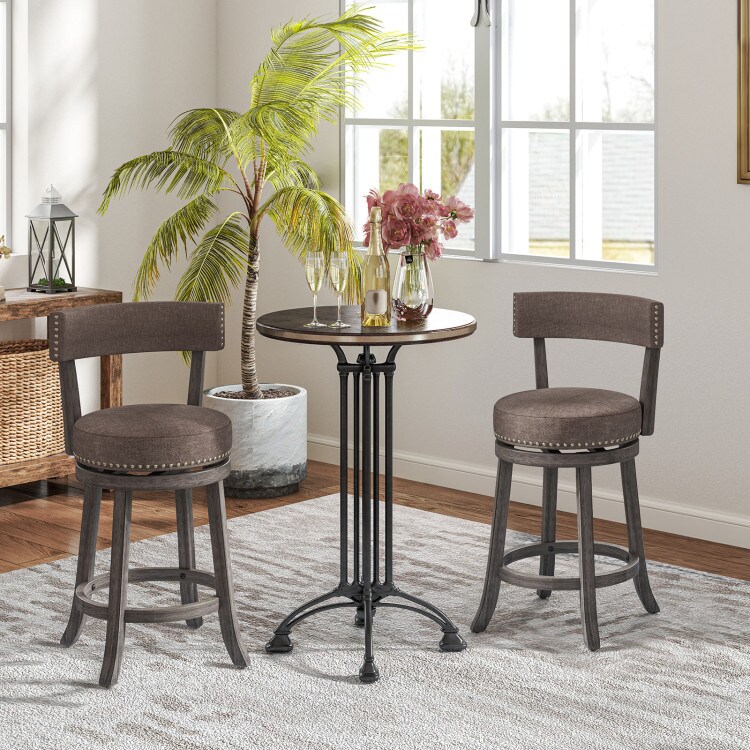 Fabric 360&#xB0; Swivel Counter Height Chairs Set of 2 with Rubber Wood Frame