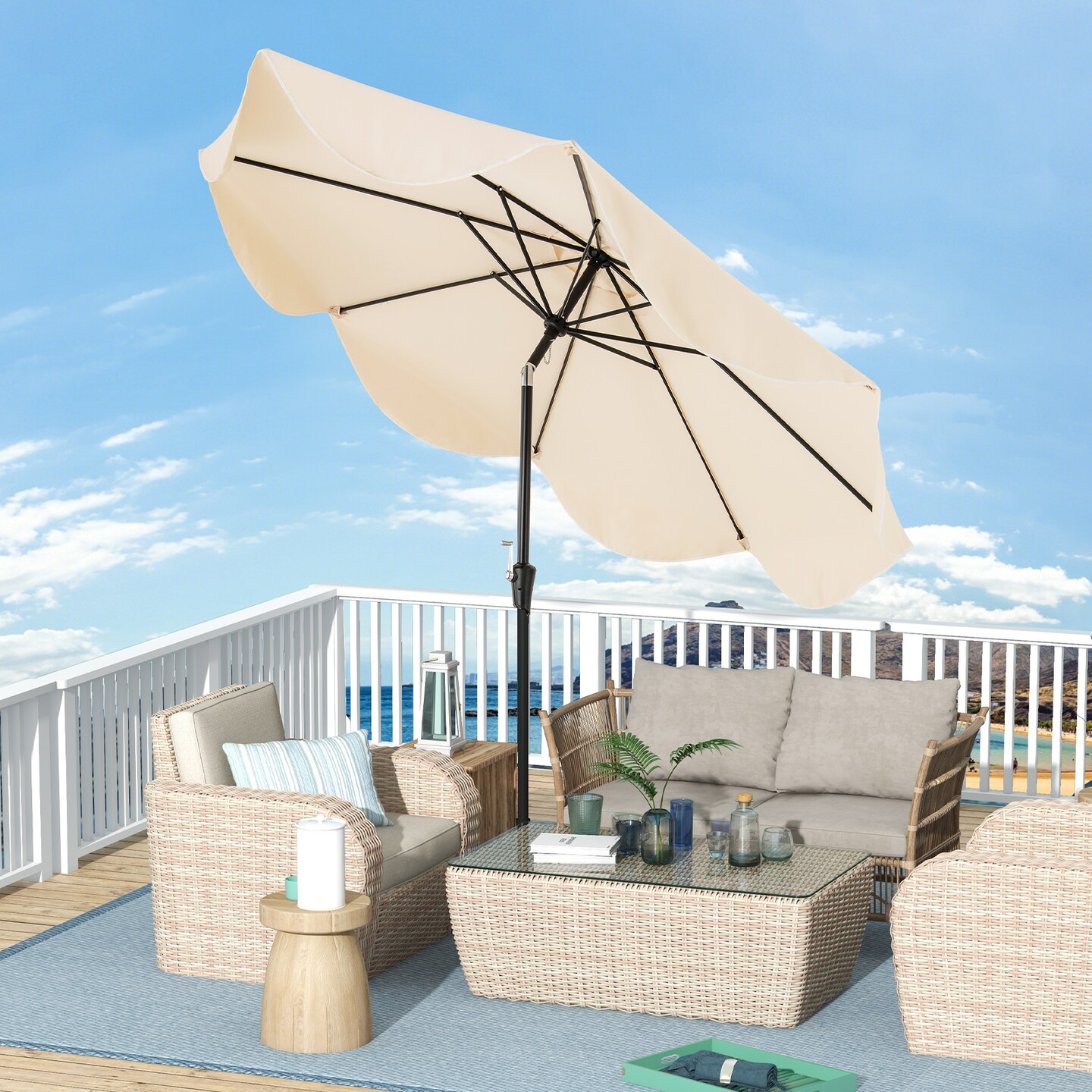 9 FT Outdoor Patio Umbrella with Crank Handle, Push Button Tilt, UV-Resistant Canopy for Sun Protection