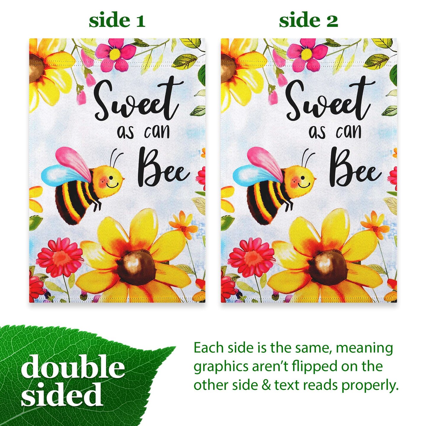 G128 Sweet Bee Flowers Garden Flag 12x18 In Double Sided Spring Yard Garden Lawn Decoration