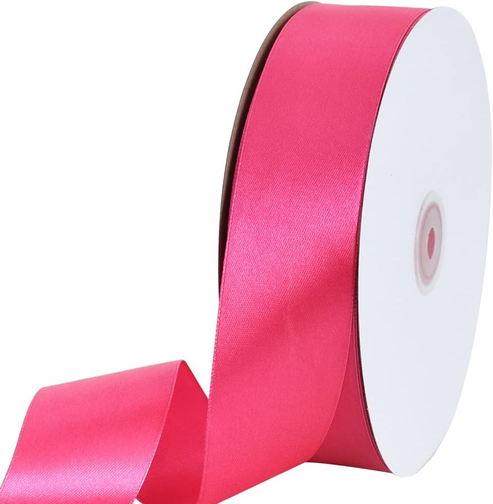 1-1/2 Inch (40mm) x 100 Yard Shocking Pink Wide Satin Ribbon Solid Fabric Ribbon for Gift Wrapping Chair Sash Valentine's Day Wedding Birthday Party Decoration Hair Floral Craft Sewing