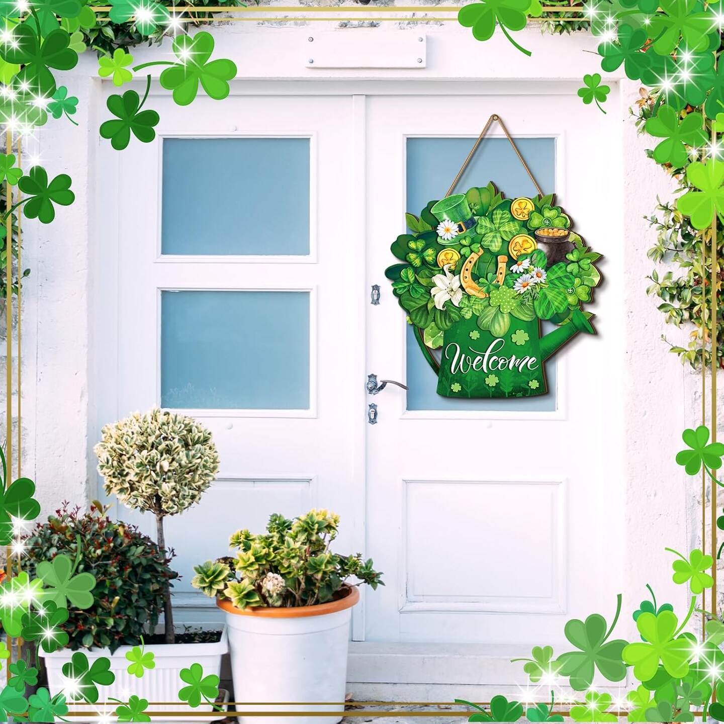 St. Patrick&#x27;s Day Welcome Door Sign Lucky Hanging Decor St. Patrick&#x27;s Day Wooden Sign Irish Decorations Lucky Shamrock Door Hanger