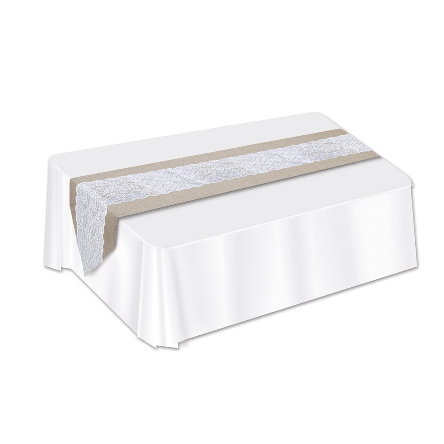 Elegant Lace &#x26; Burlap Table Runner - Pack of 12 for Rustic Charm