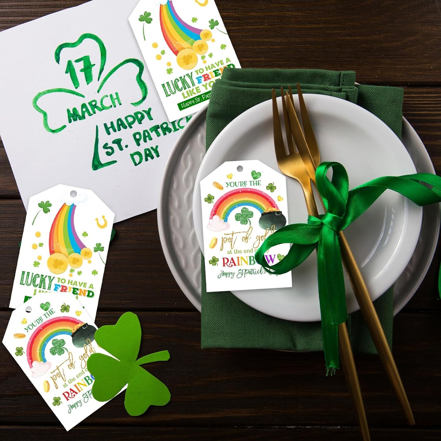 50Pcs St. Patrick&#x27;s Day Tags - Green Clover Tags Decoration Irish Gift Hanging Tags