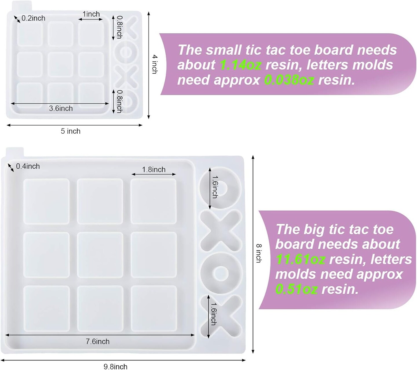 LET&#x27;S RESIN Large Tic Tac Toe Resin Mold 2Pcs, Tic Tac Toe Molds for Resin Casting, Large Epoxy Resin Silicone Molds for DIY Tabletop Board Game,Travel Game
