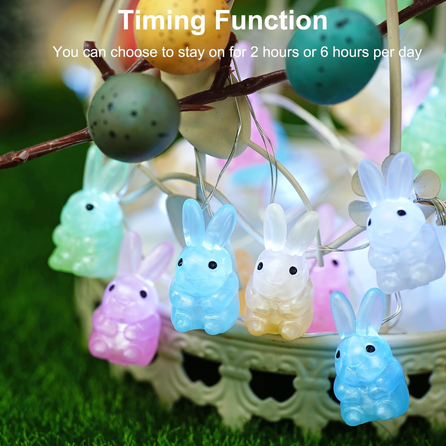 3D Bunny Easter Lights String, 10 ft 30 LEDs Colorful Rabbit Battery Operated String Lights with Remote &Timer, Easter Decorations Indoor, Fairy Lights for Spring Window Easter Decor