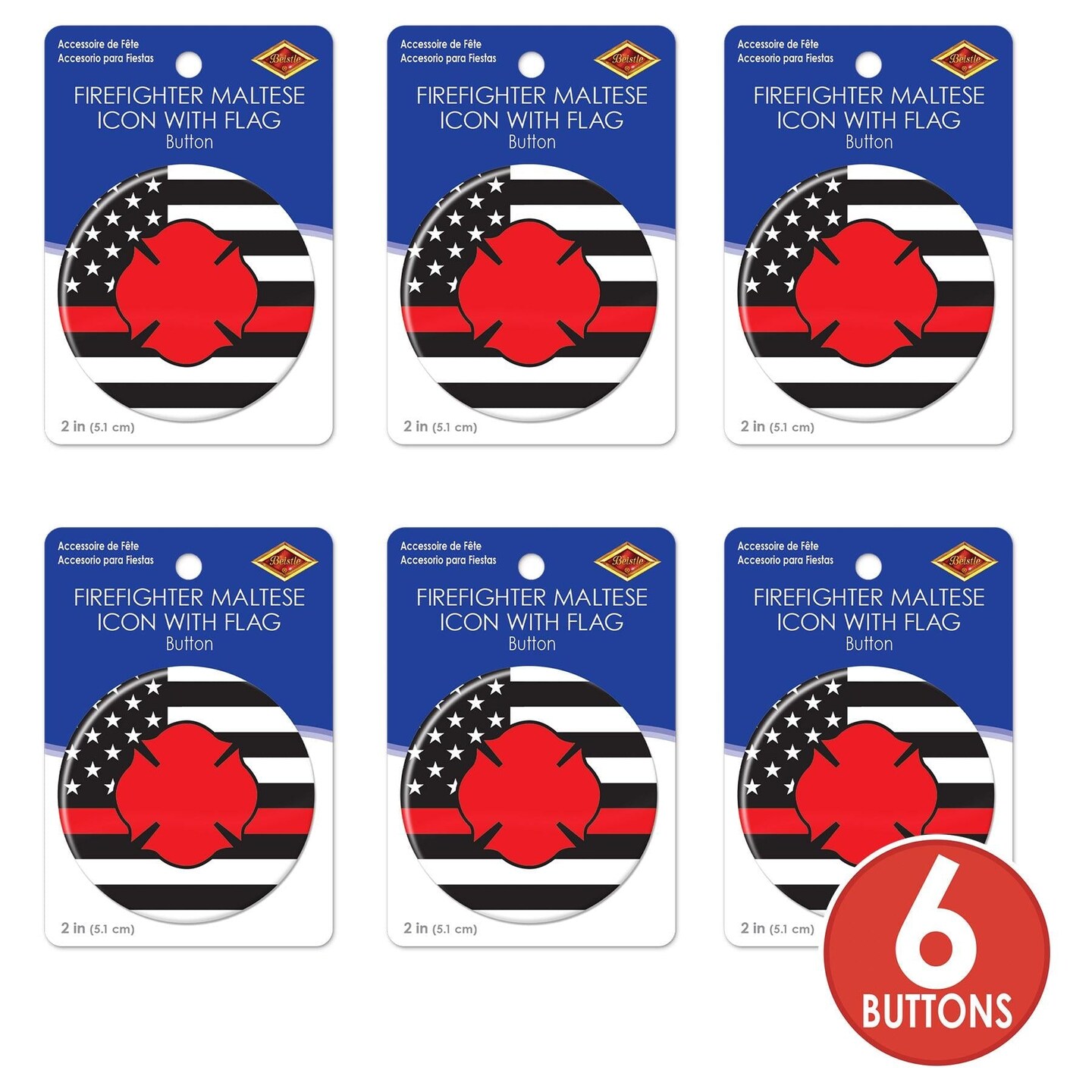 6 Pack Beistle Firefighter Maltese Icon with Flag Button