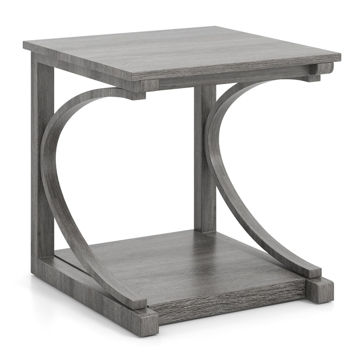 Black Metal Wood 24 Inch C-Shaped 2-Tier Square End Table Sofa Side Table - Grey