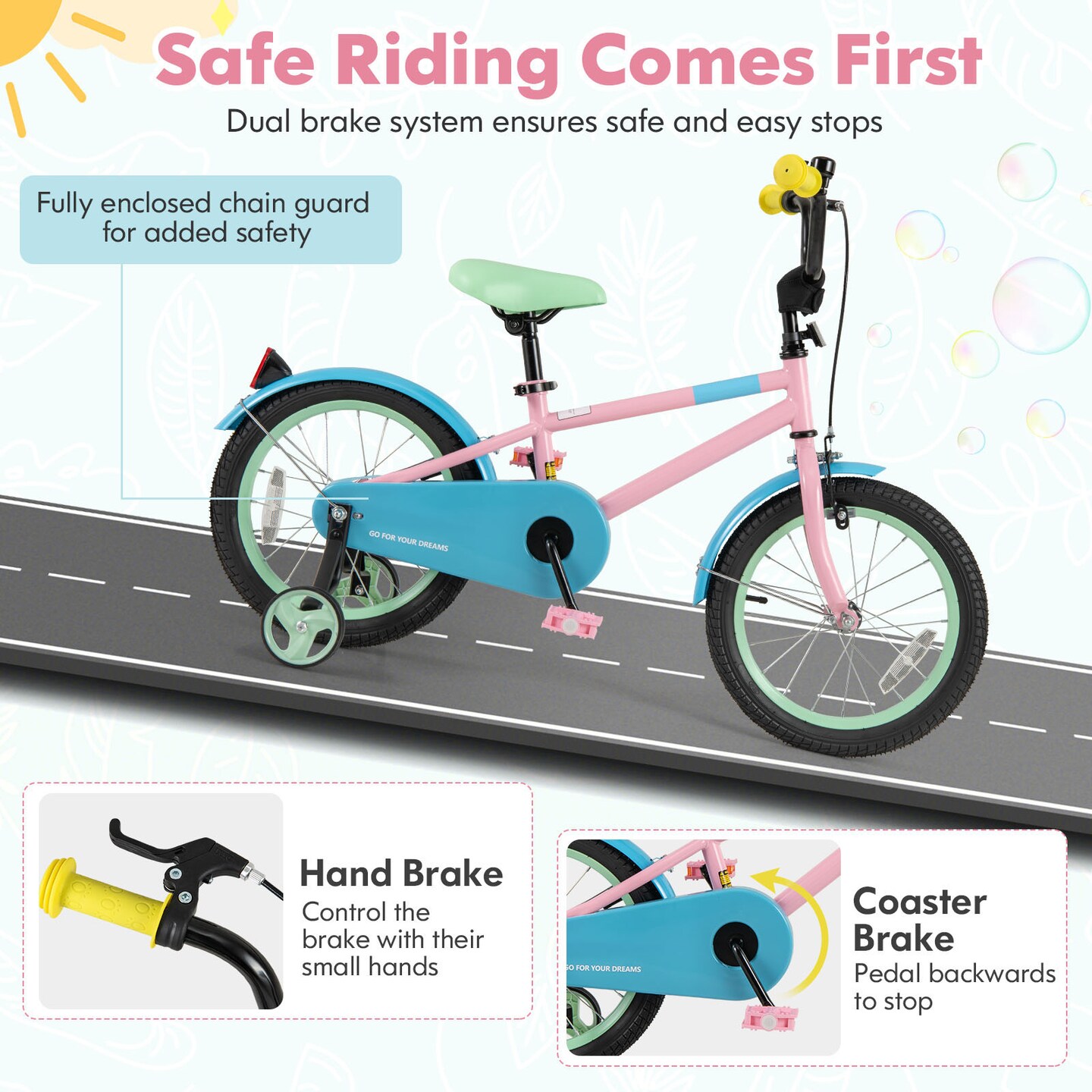 Pink Kids Bike with Adjustable Handlebar and Saddle for Comfortable Riding